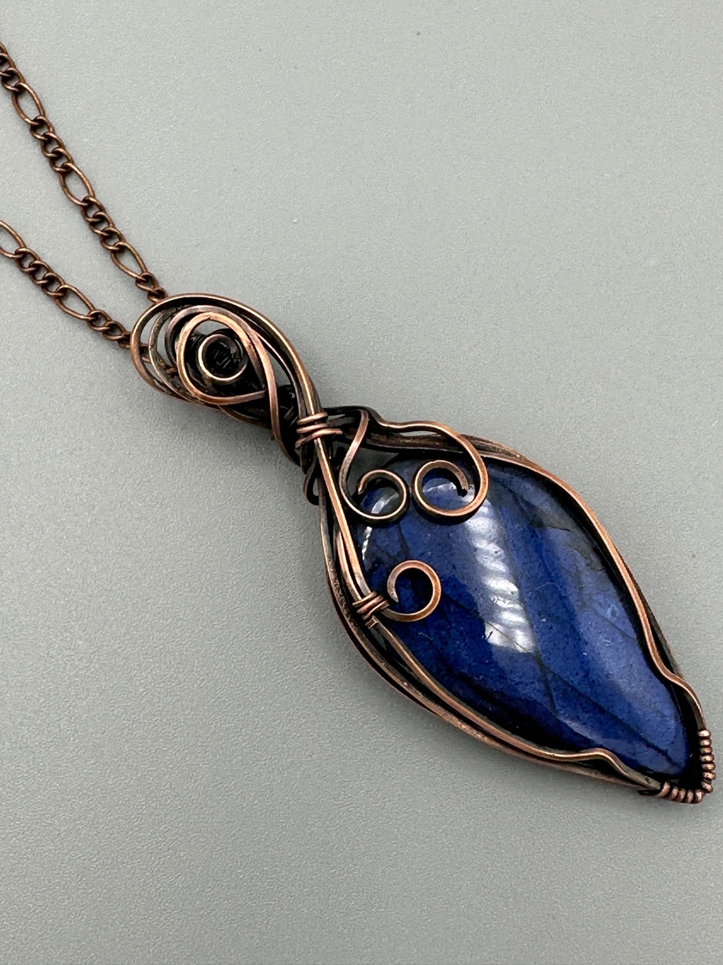 Blue Labradorite Teardrop Wire Wrapped Pendant