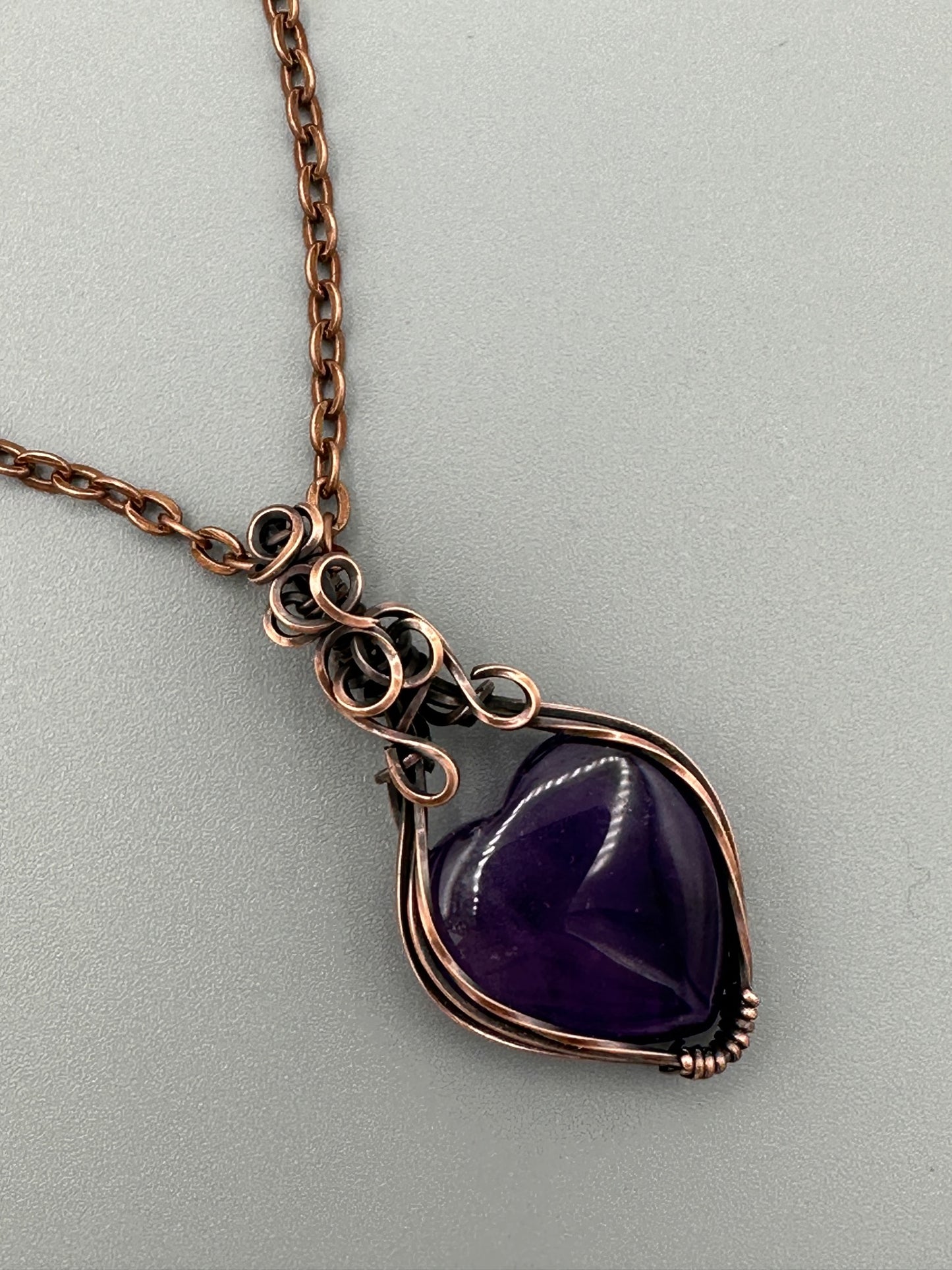 Handmade Wire Wrapped Amethyst Heart Pendant