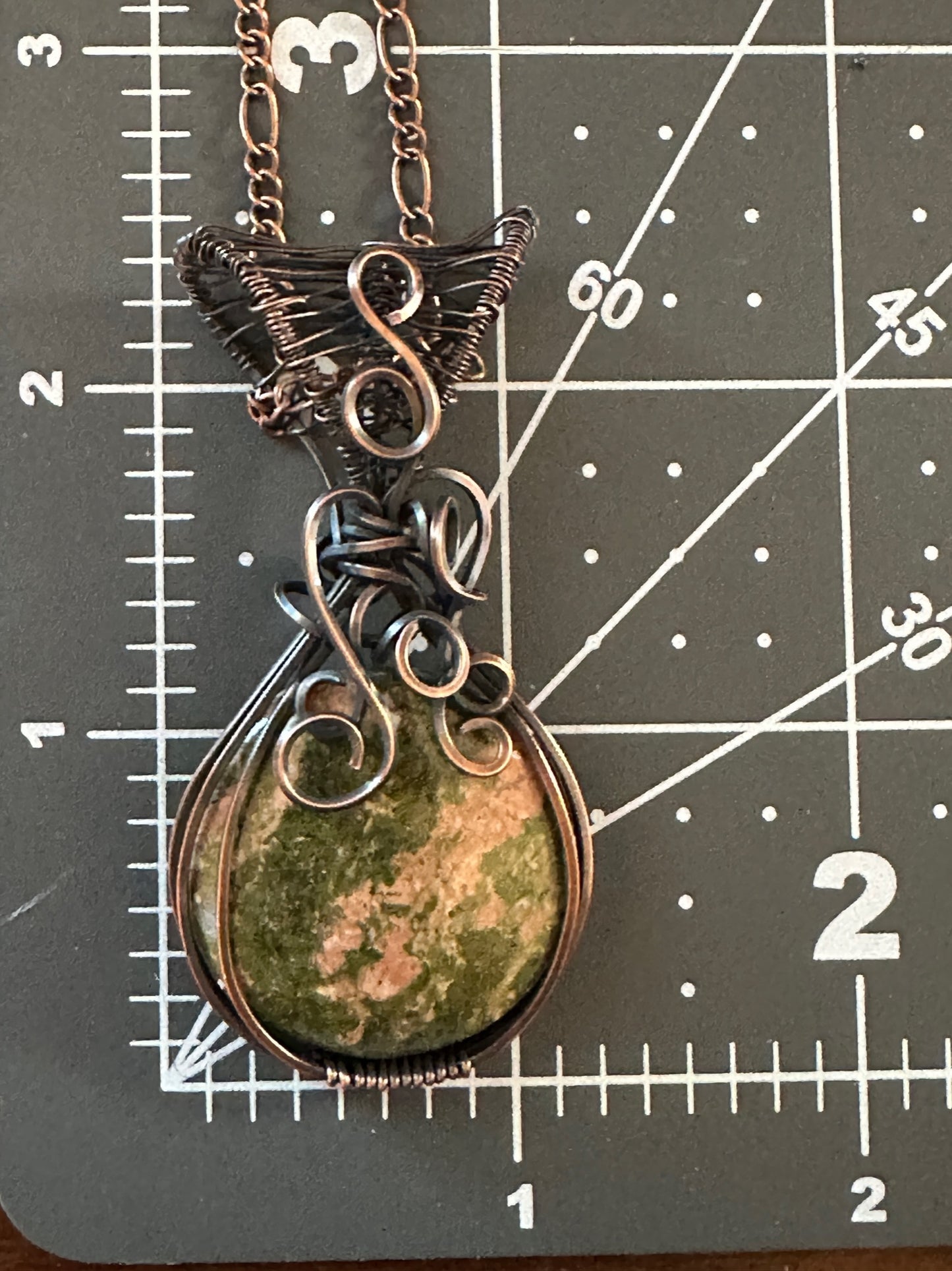 Round Unakite Wire Wrapped Pendant