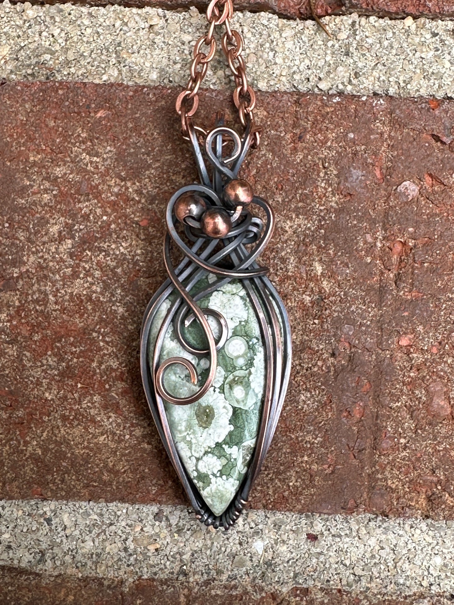 Green Agate Teardrop Wire Wrapped Pendant