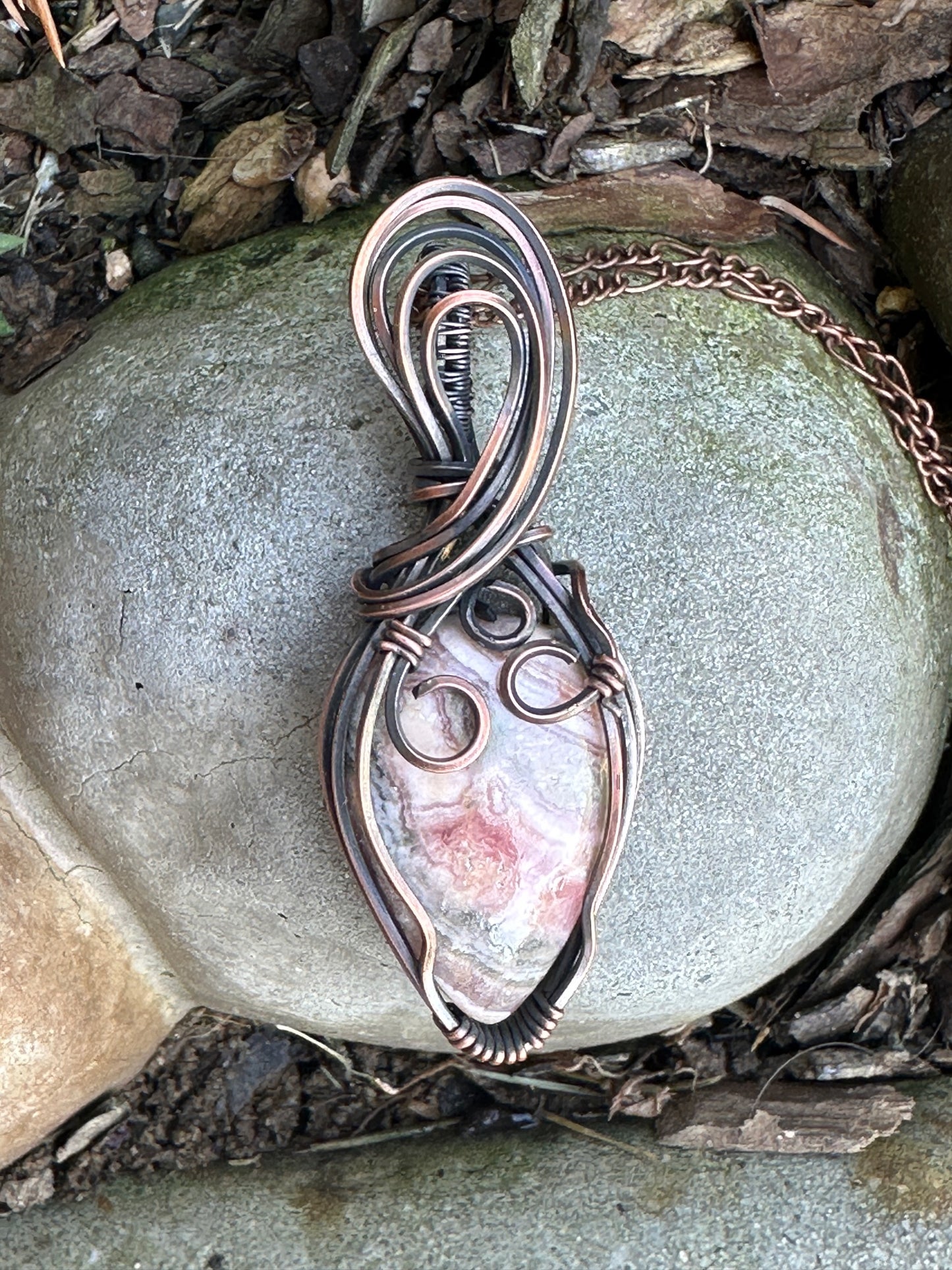 Rhodochrosite Teardrop Handmade Wire Wrapped Pendant