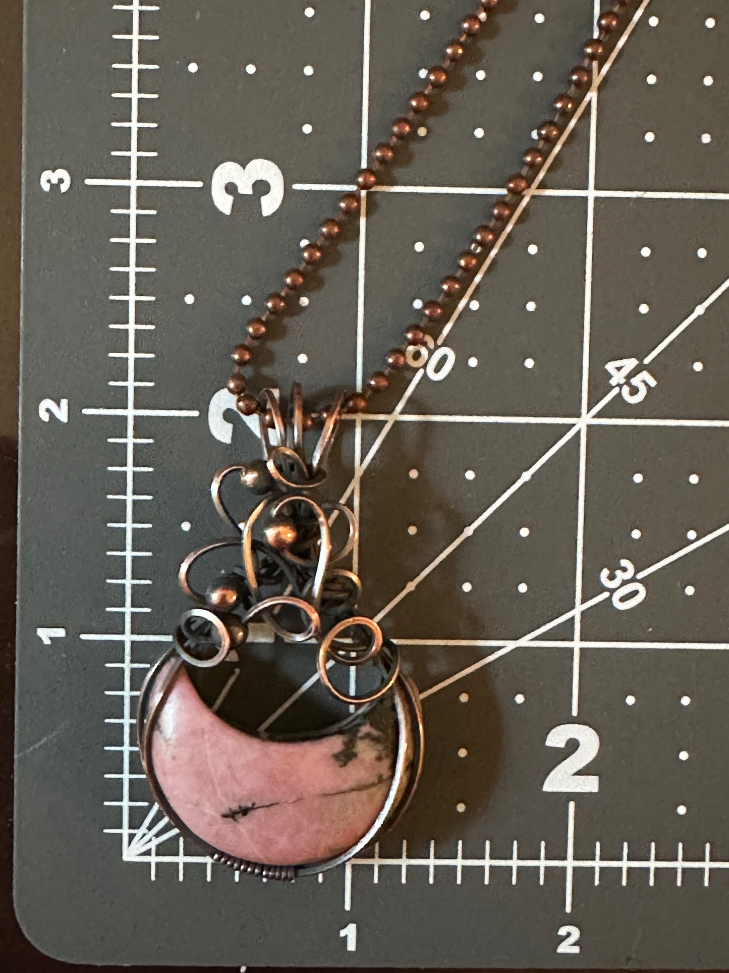 Rhodonite Crescent Moon Handmade Wire Wrapped Pendant
