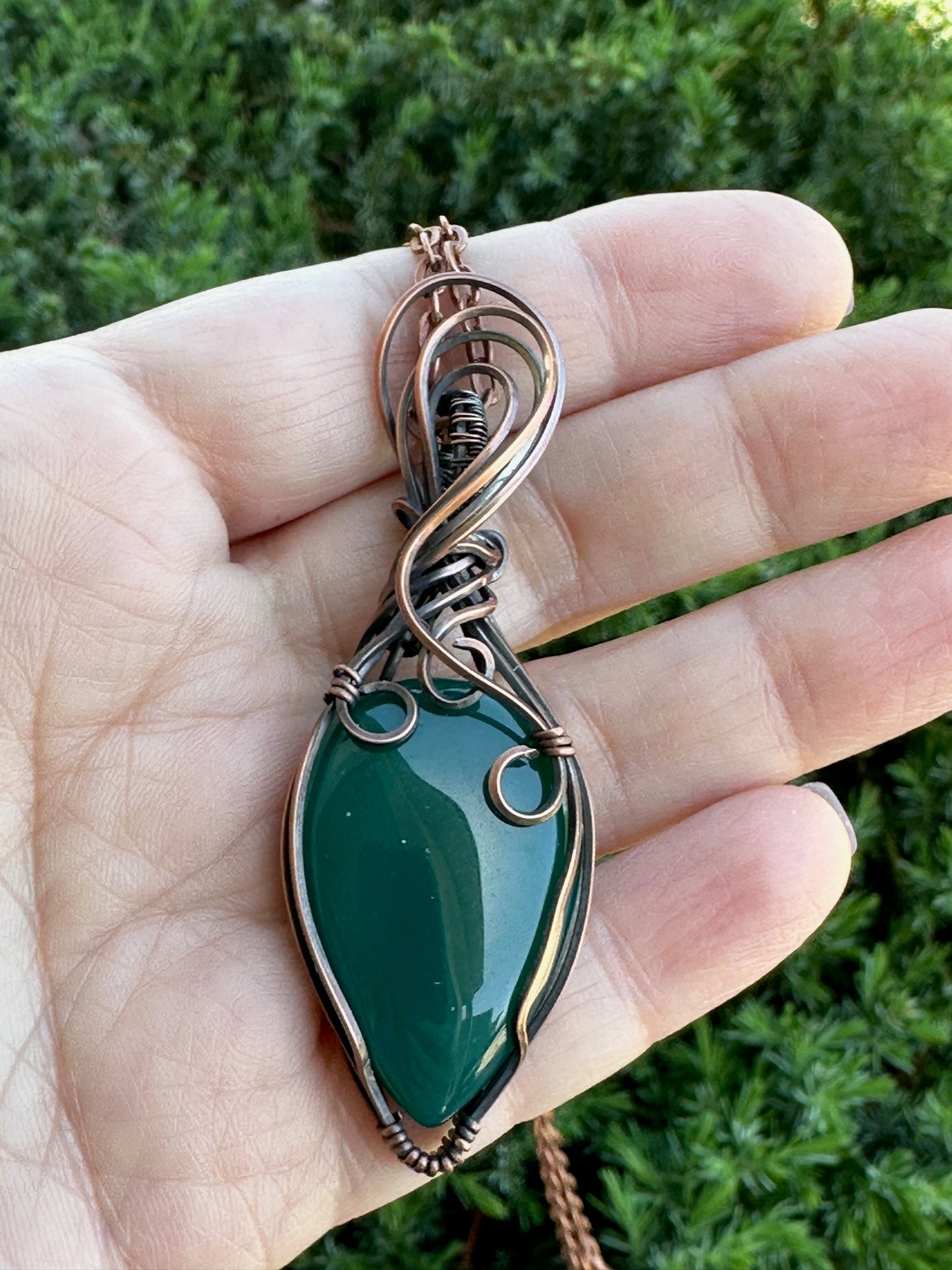 Green Onyx Teardrop Wire Wrapped Pendant