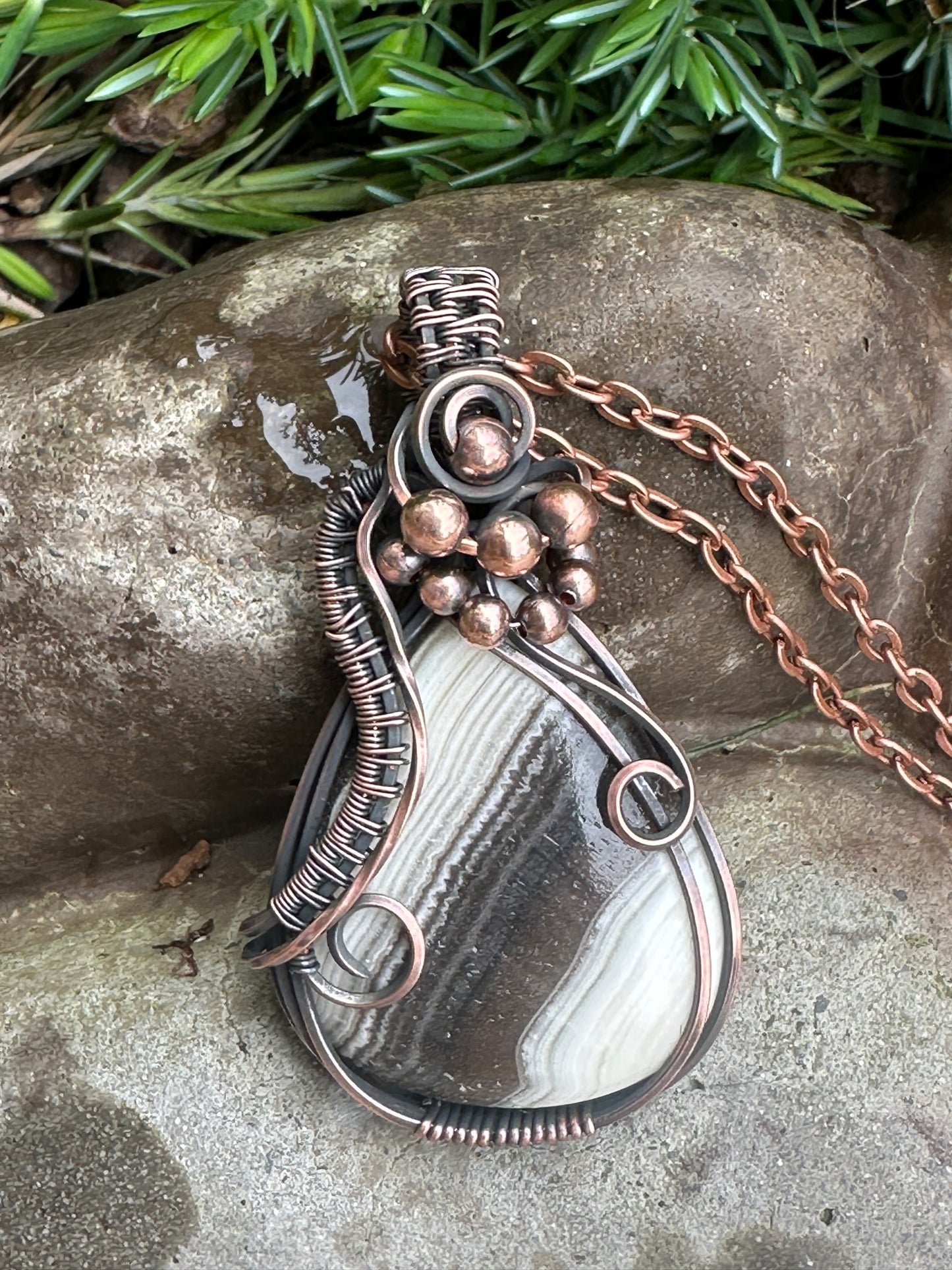 Zebra Calcite Teardrop Handmade Wire Wrapped Pendant