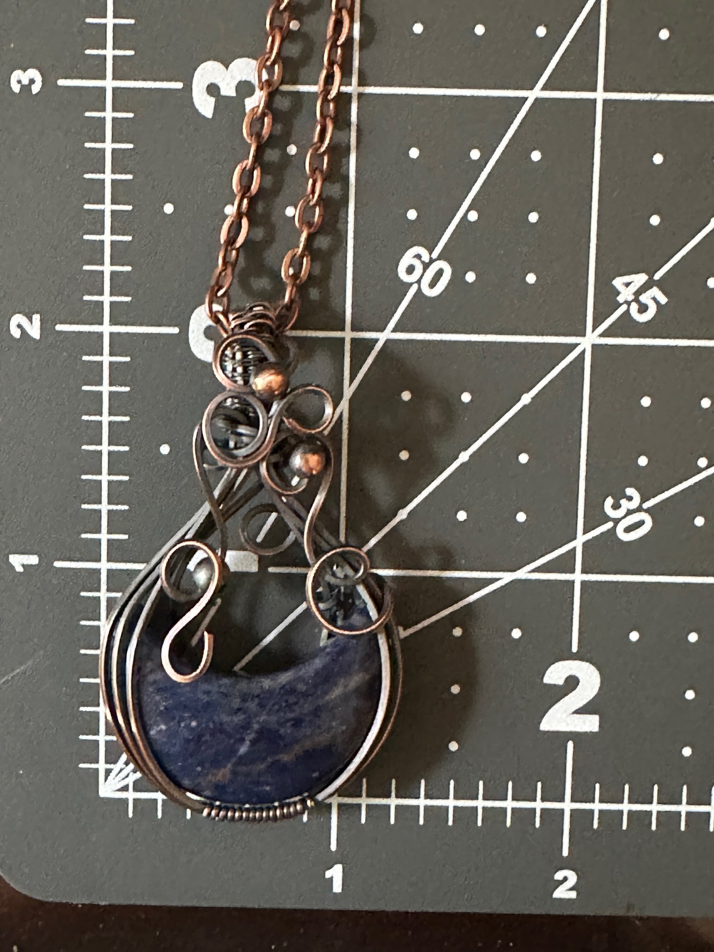 Sodalite Crescent Moon Wire Wrapped Pendant
