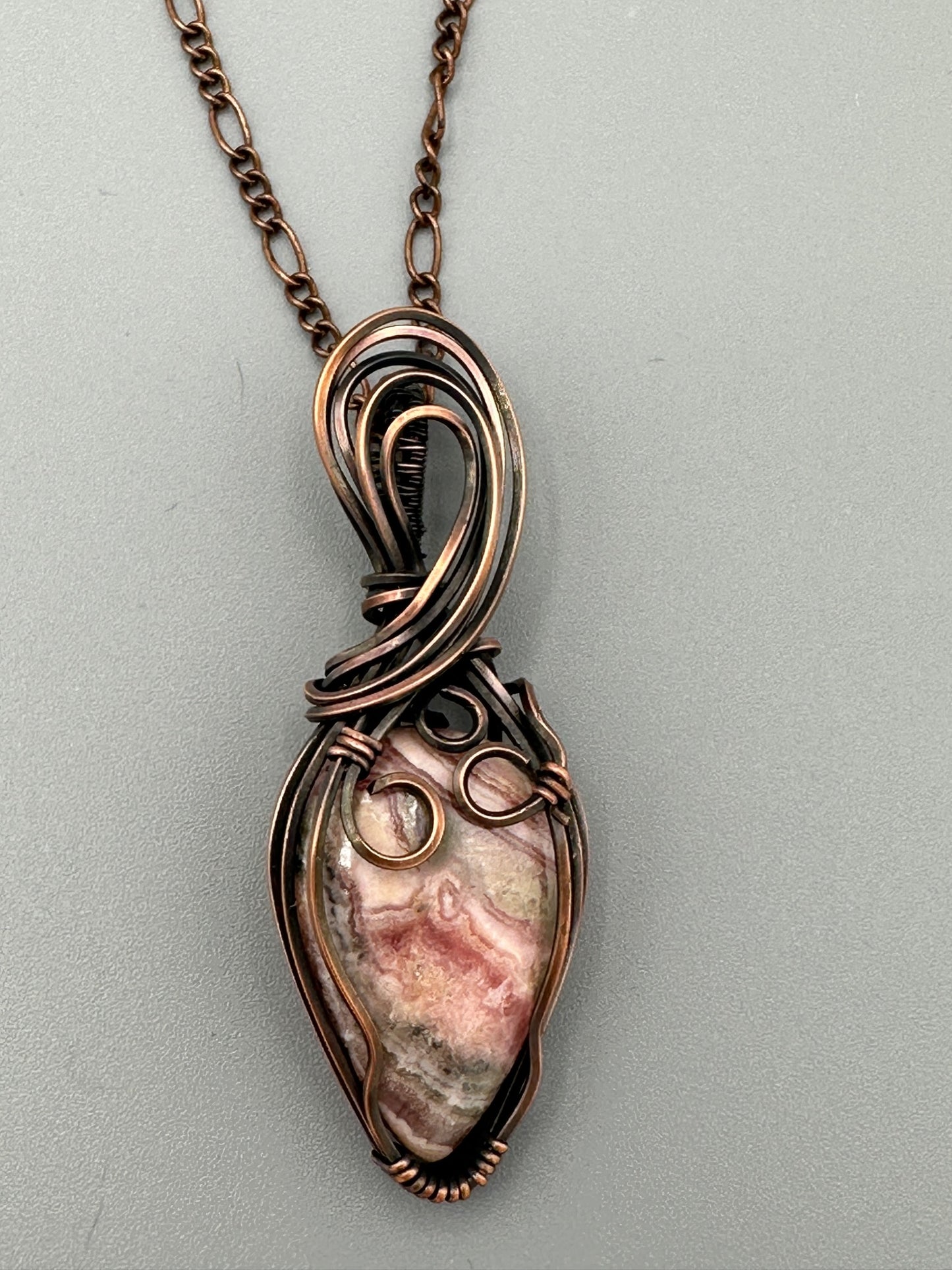 Rhodochrosite Teardrop Handmade Wire Wrapped Pendant