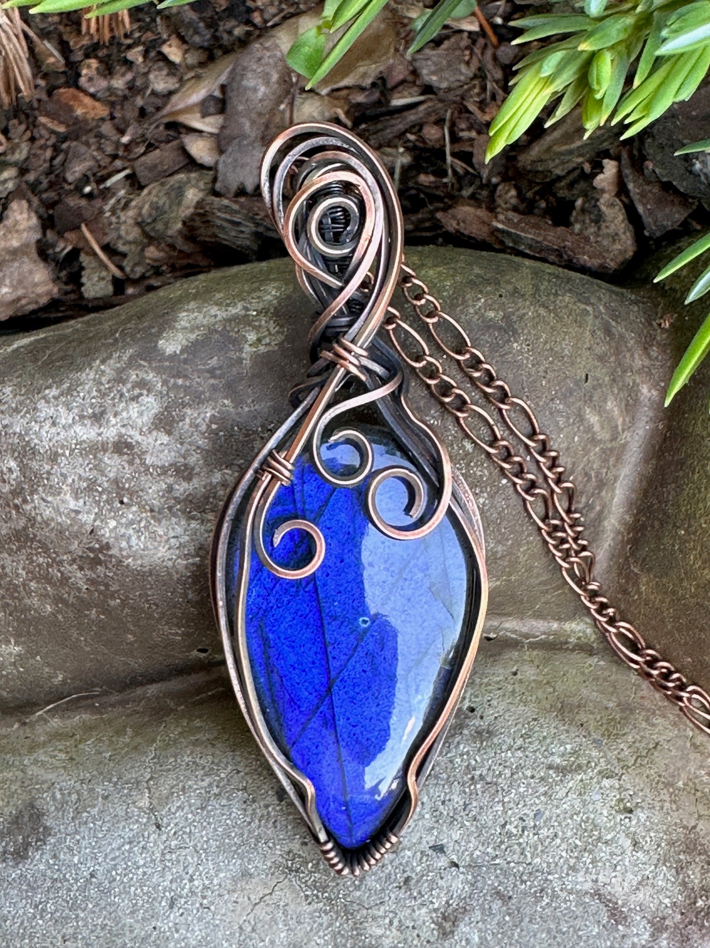 Blue Labradorite Teardrop Wire Wrapped Pendant