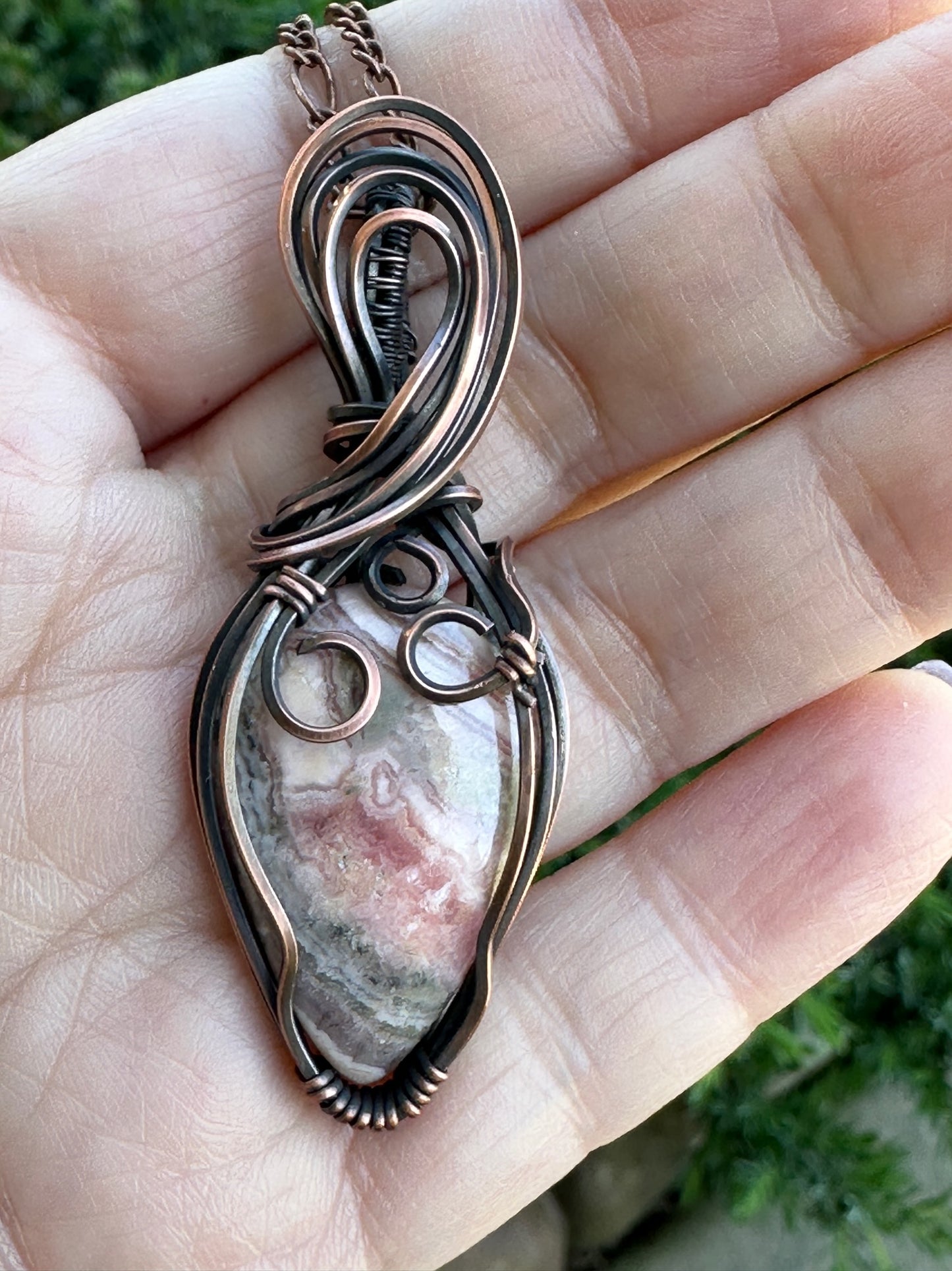 Rhodochrosite Teardrop Handmade Wire Wrapped Pendant