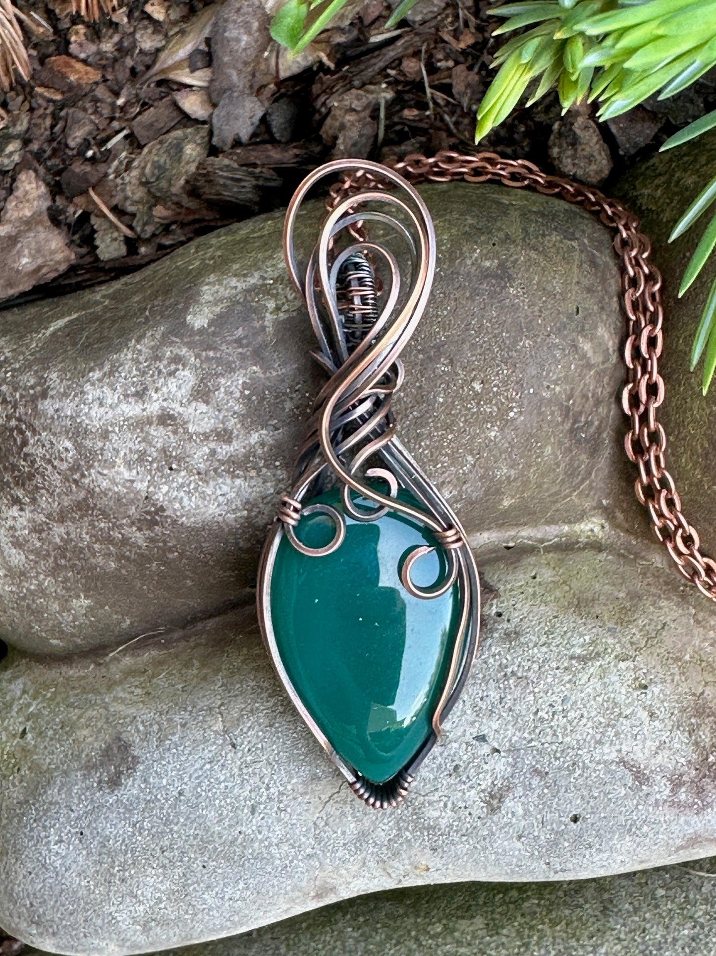 Green Onyx Teardrop Wire Wrapped Pendant