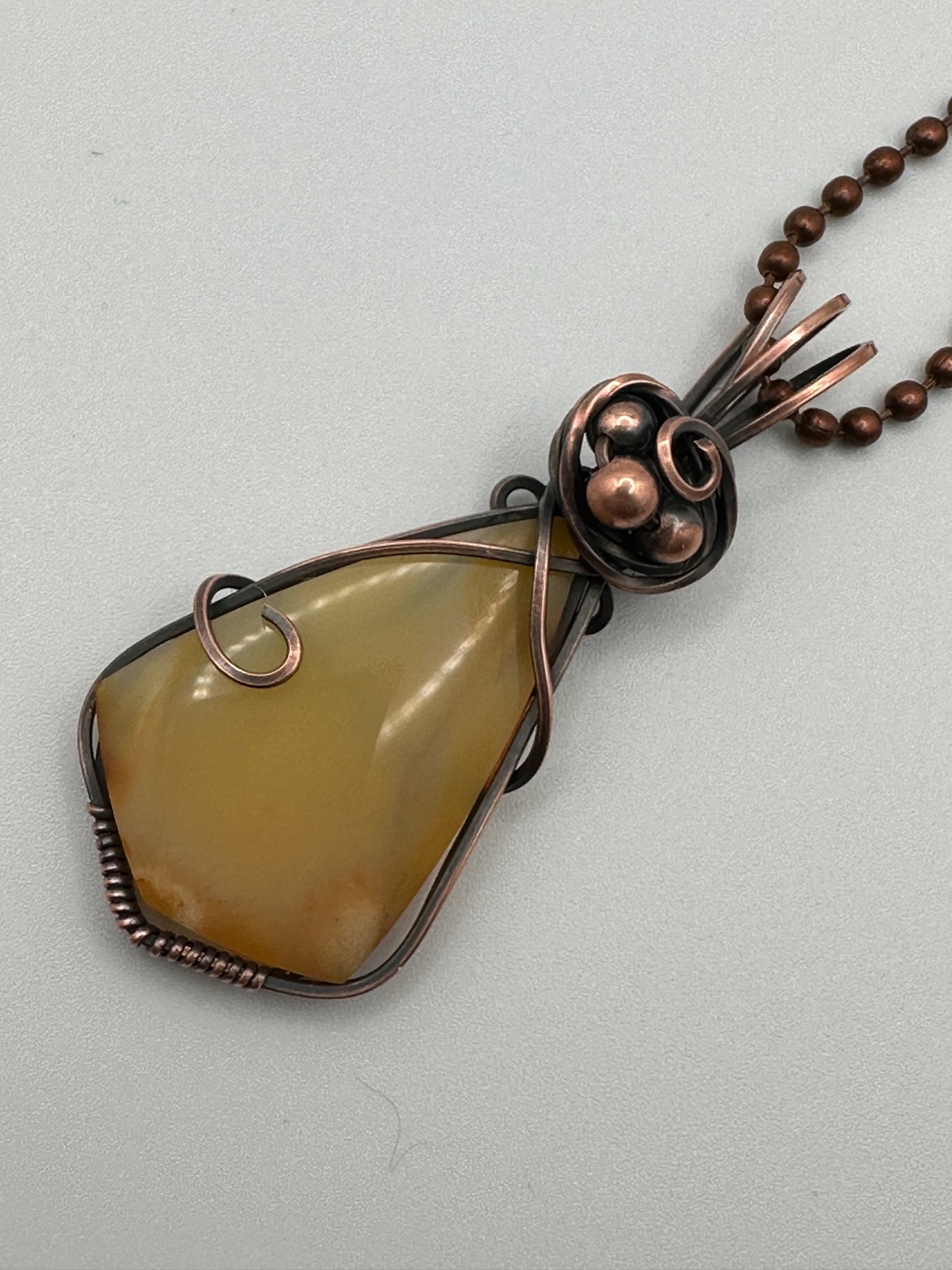 Amber Chalcedony Wire Wrapped Pendant