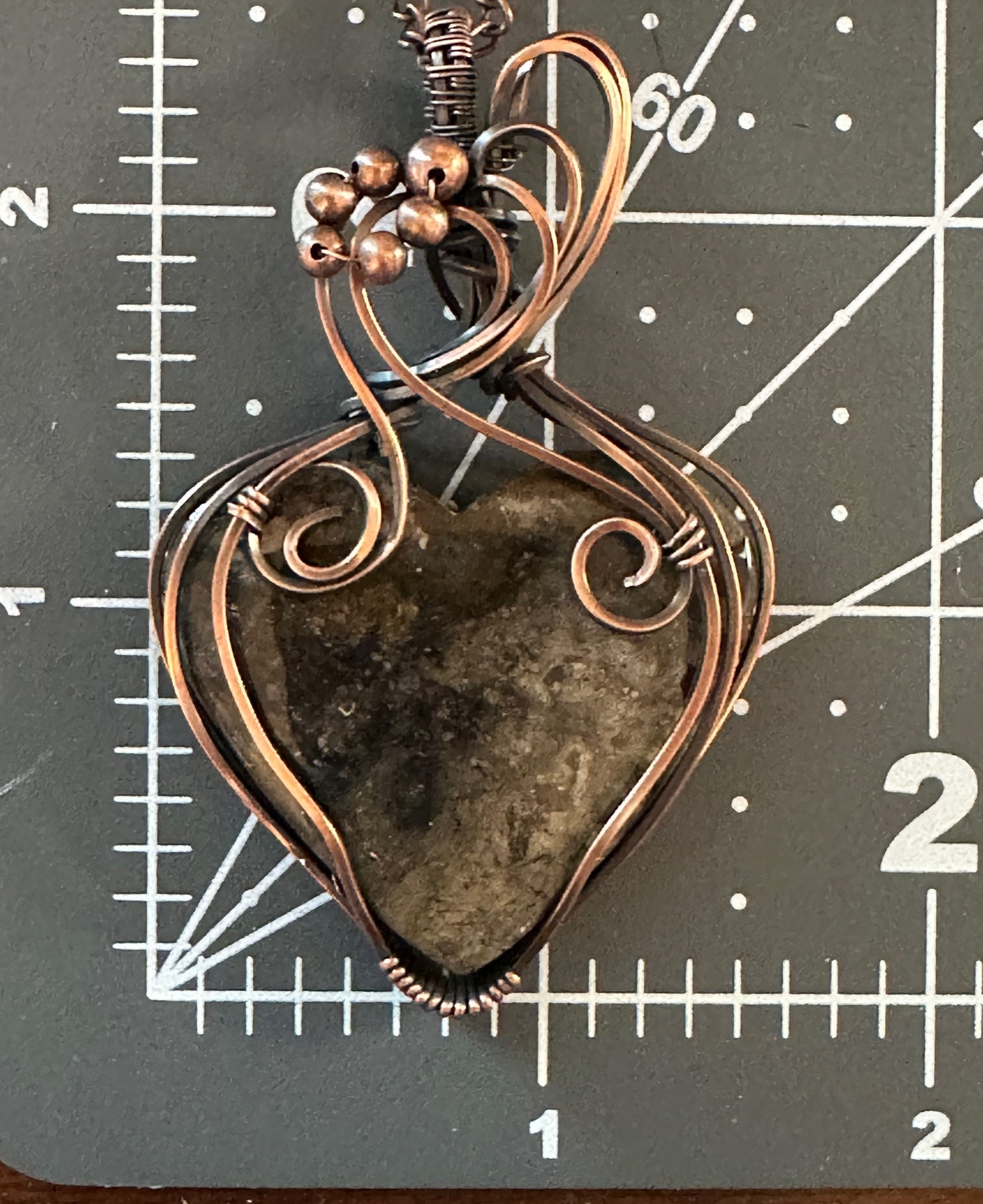 Natural Rock Chalcedony Heart Wire Wrapped Pendant