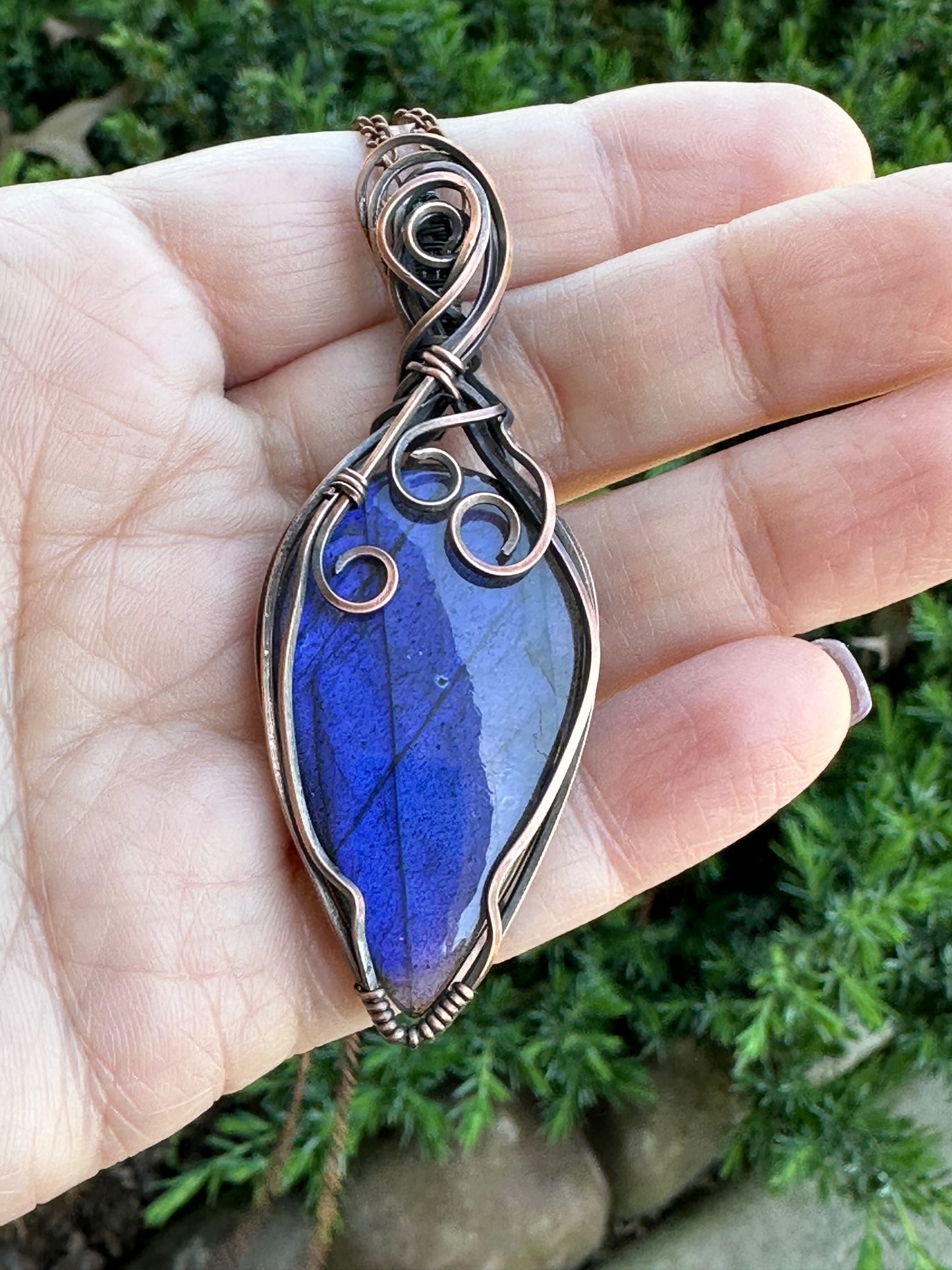 Blue Labradorite Teardrop Wire Wrapped Pendant