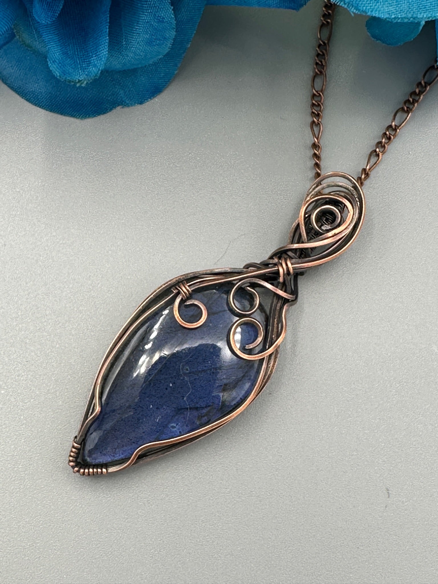 Blue Labradorite Teardrop Wire Wrapped Pendant