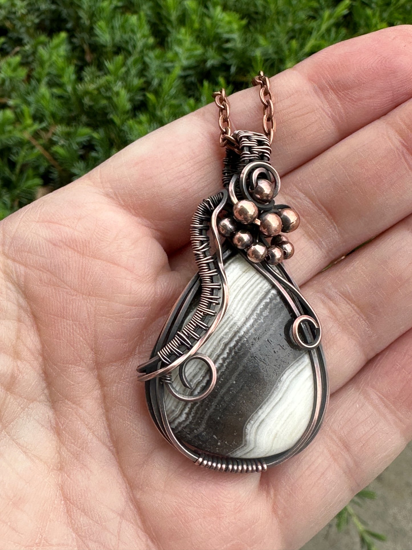 Zebra Calcite Teardrop Handmade Wire Wrapped Pendant