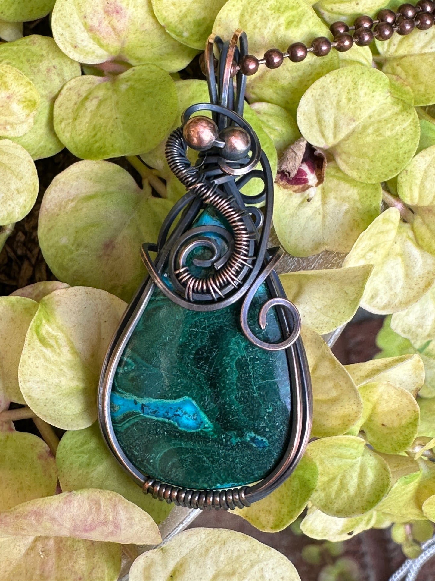 Malachite Chrysocolla Wire Wrapped Pendant