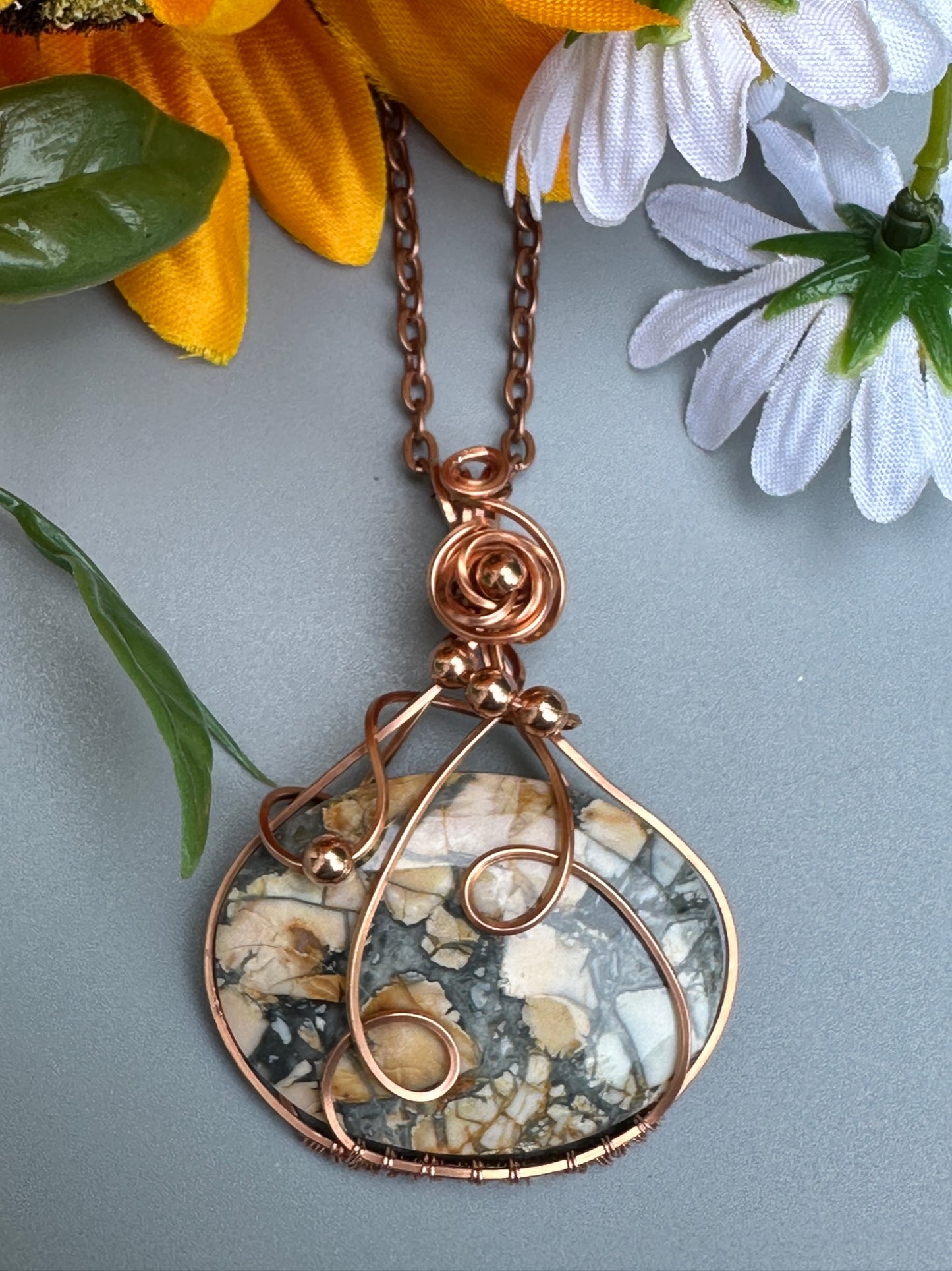 Maligano Jasper Bright Copper Wire Wrapped Pendant