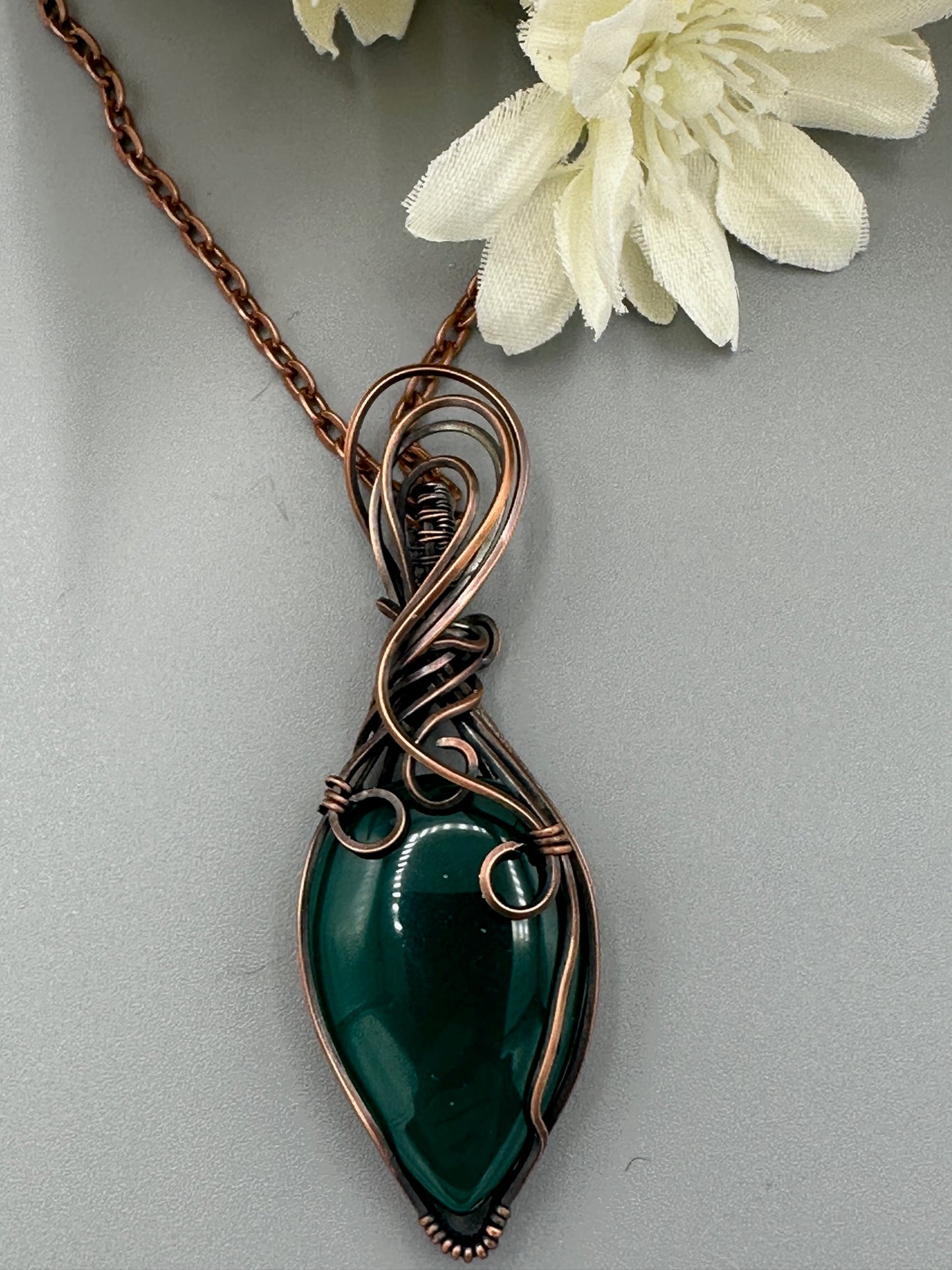 Green Onyx Teardrop Wire Wrapped Pendant