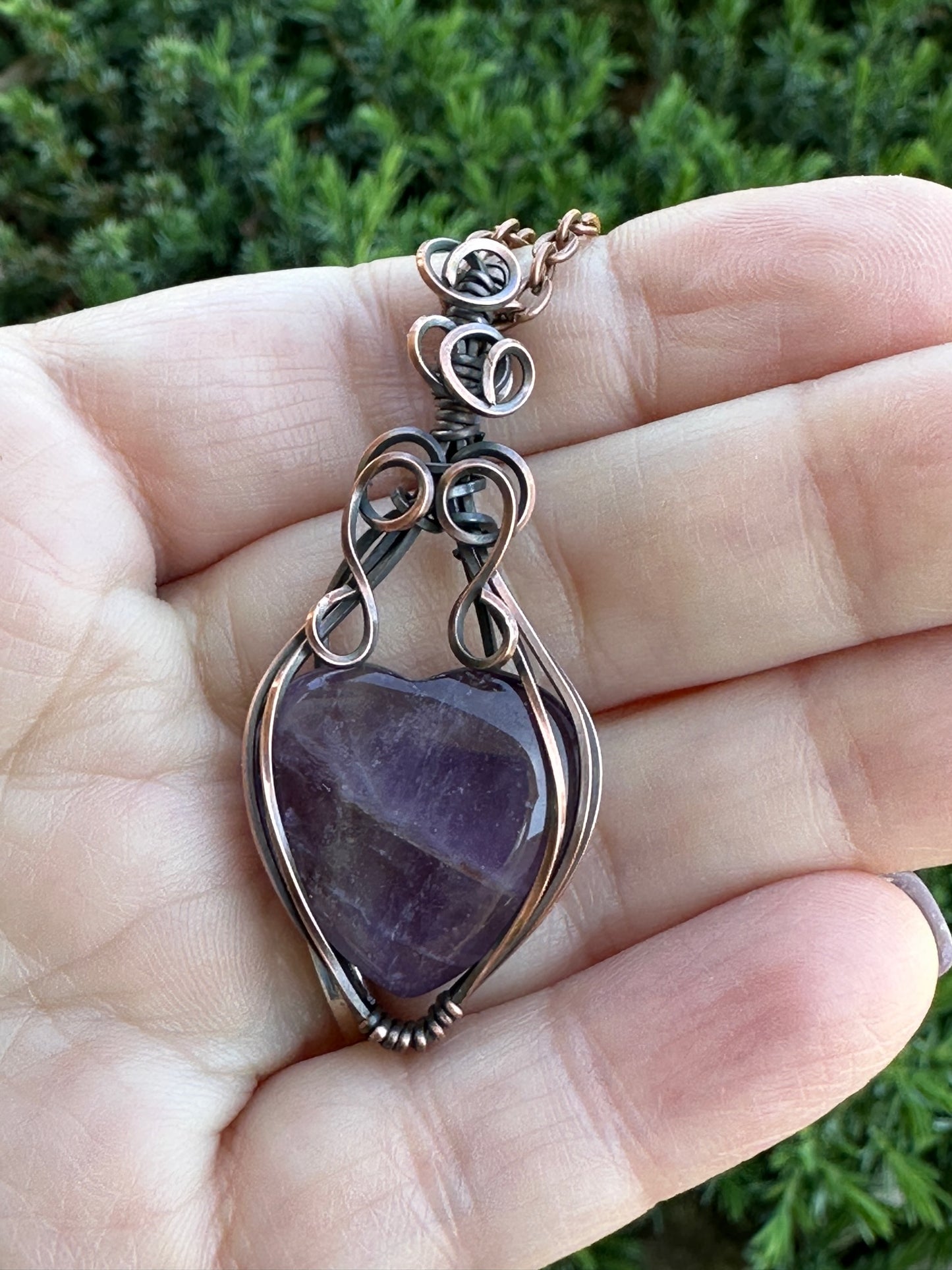 Amethyst Heart Handmade Wire Wrapped Pendant
