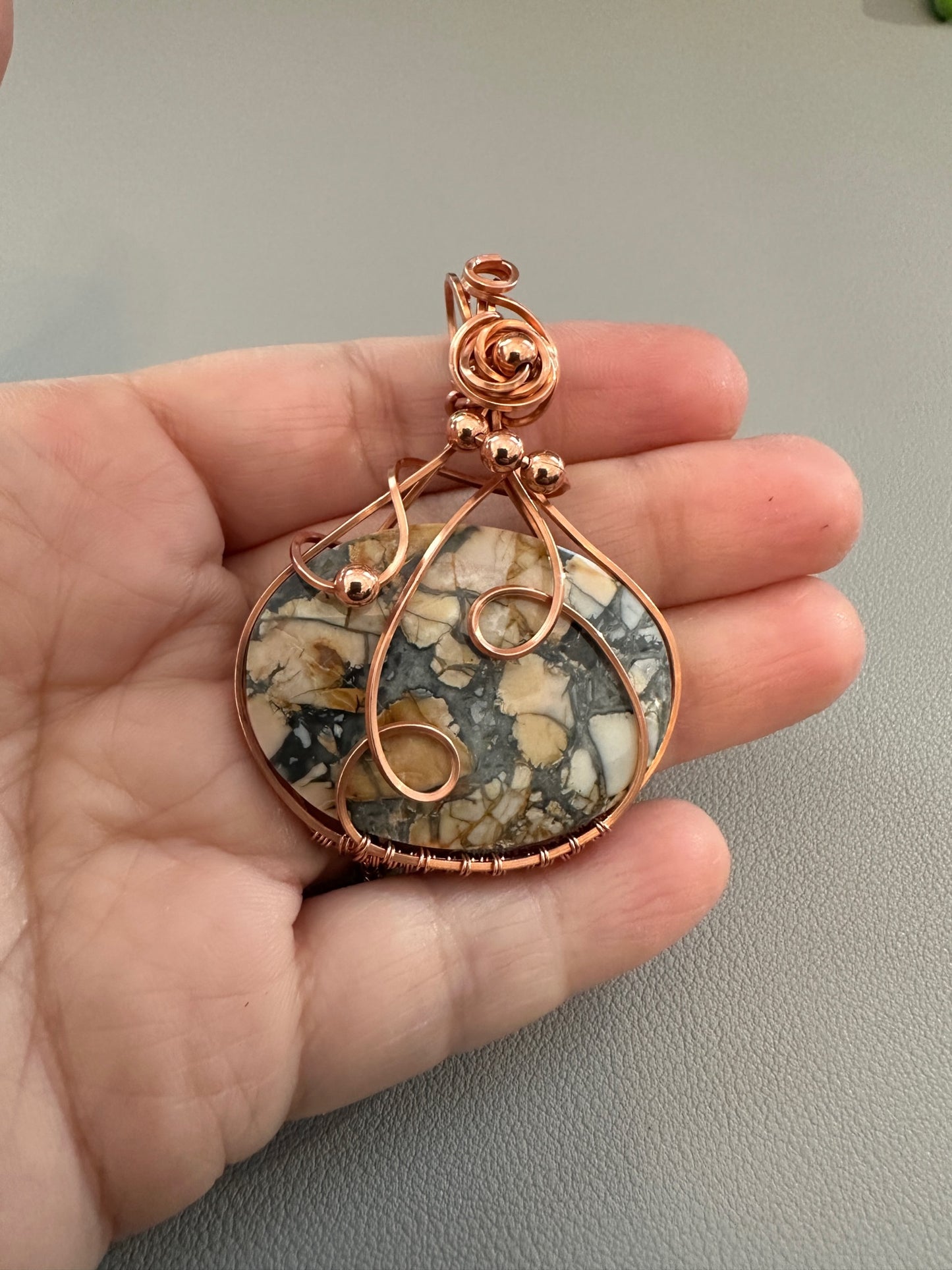 Maligano Jasper Bright Copper Wire Wrapped Pendant