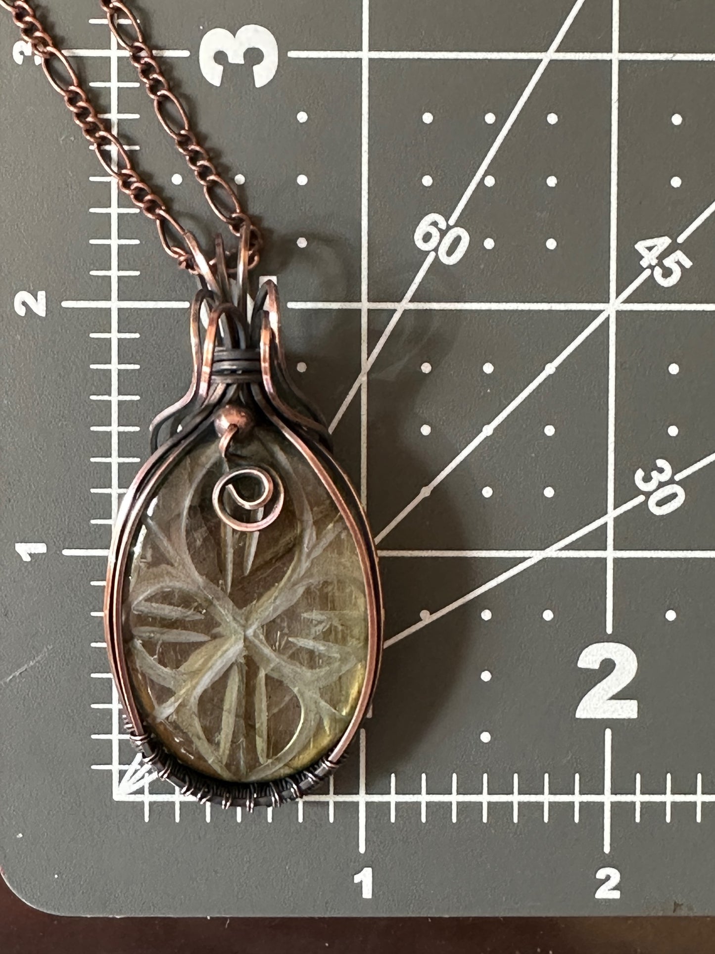 Carved Oval Labradorite Handmade Wire Wrapped Pendant