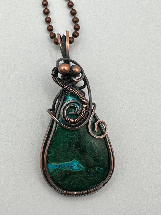 Malachite Chrysocolla Wire Wrapped Pendant