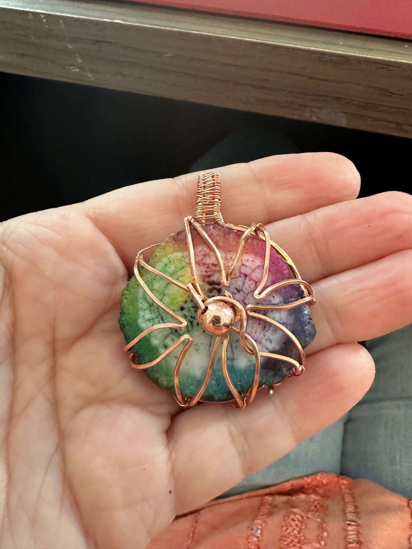 Rainbow Druzy Star Wire Wrapped Pendant