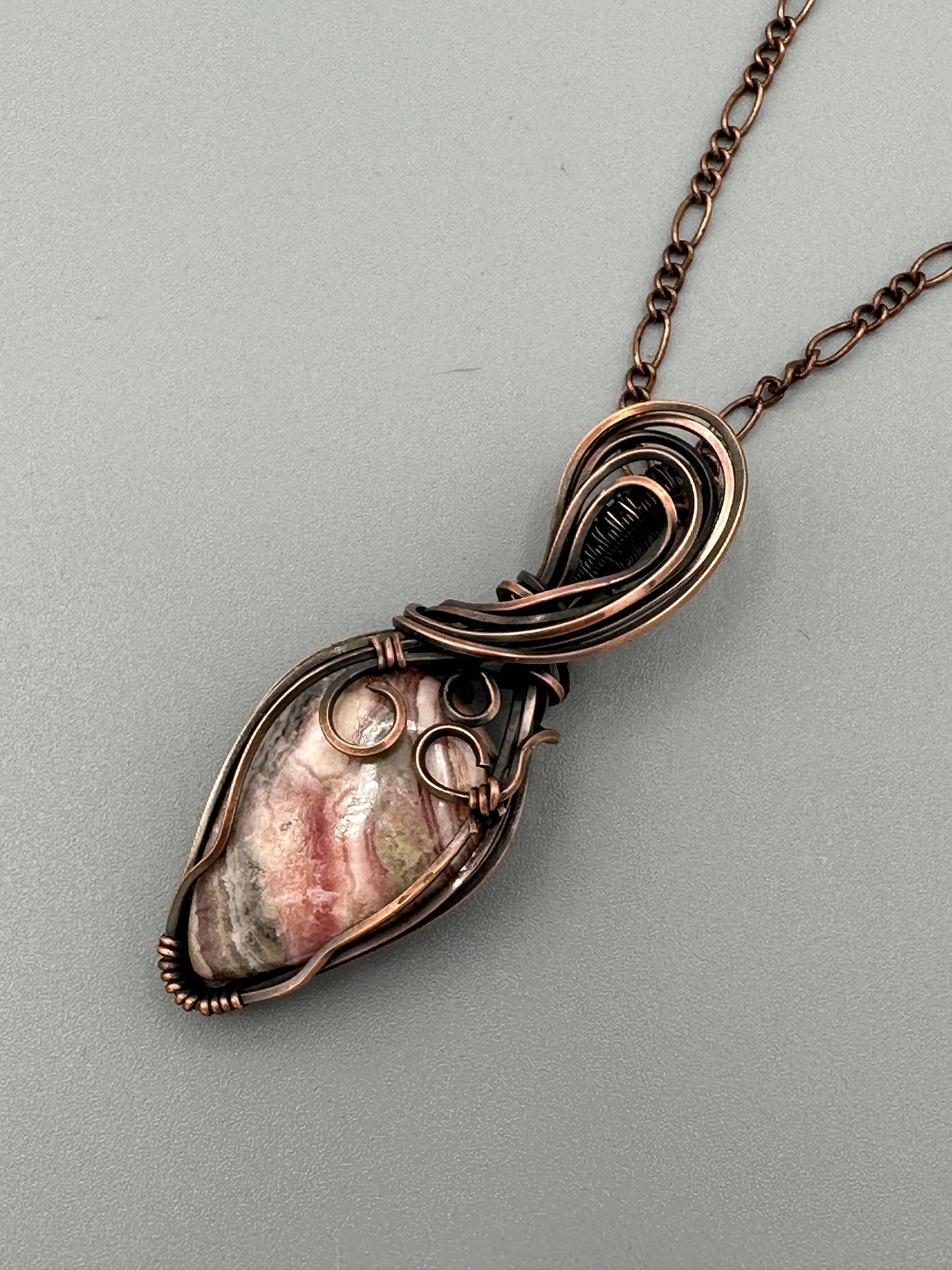Rhodochrosite Teardrop Handmade Wire Wrapped Pendant