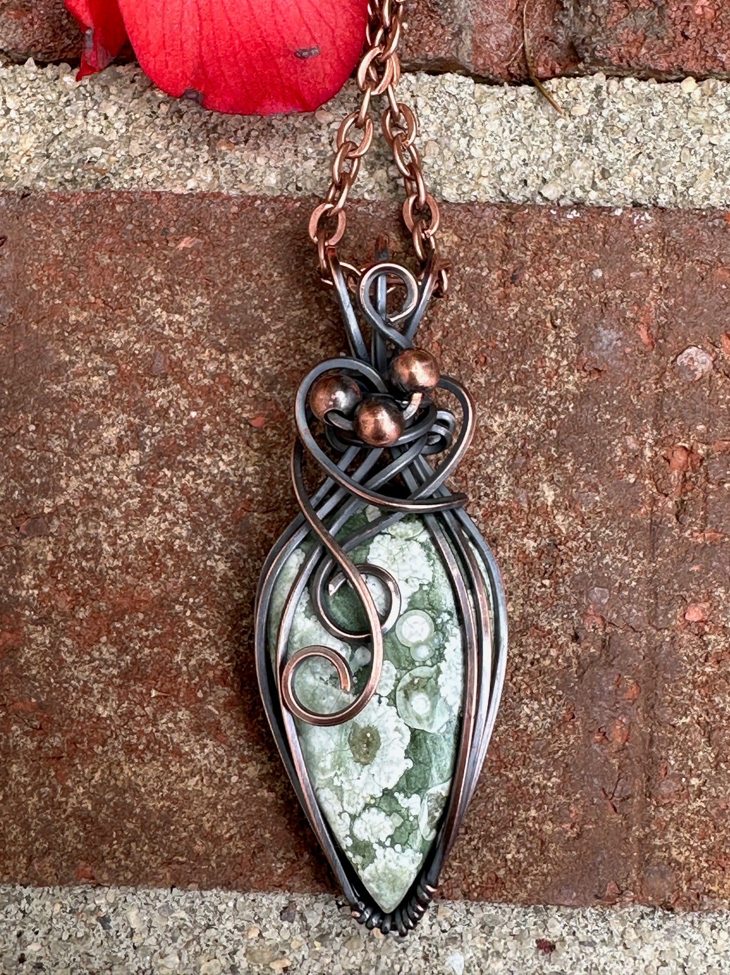 Green Agate Teardrop Wire Wrapped Pendant
