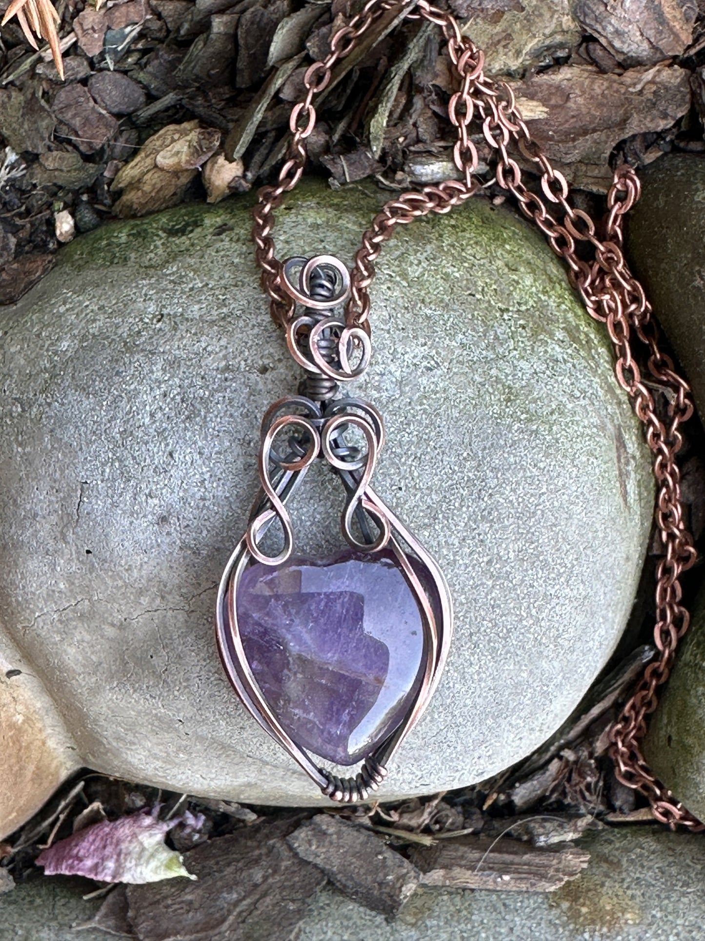 Amethyst Heart Handmade Wire Wrapped Pendant