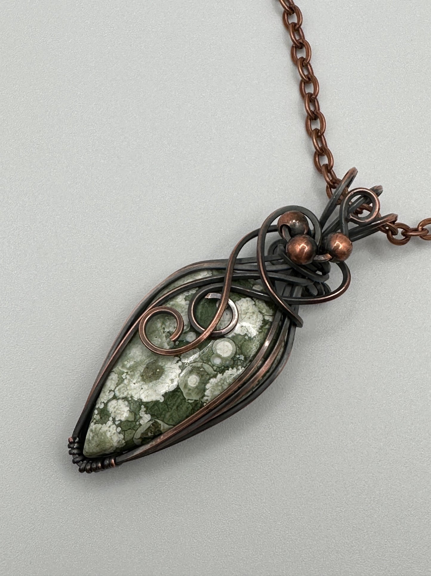 Green Agate Teardrop Wire Wrapped Pendant