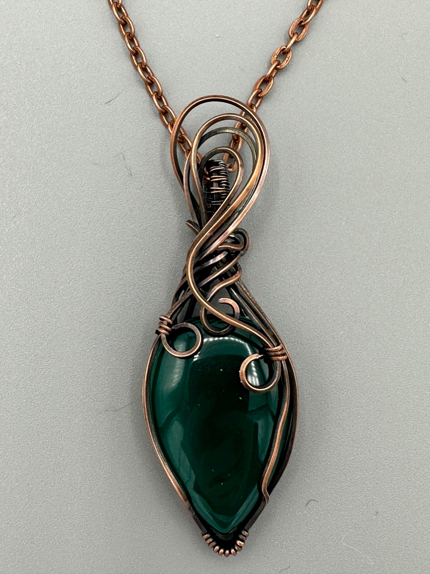 Green Onyx Teardrop Wire Wrapped Pendant