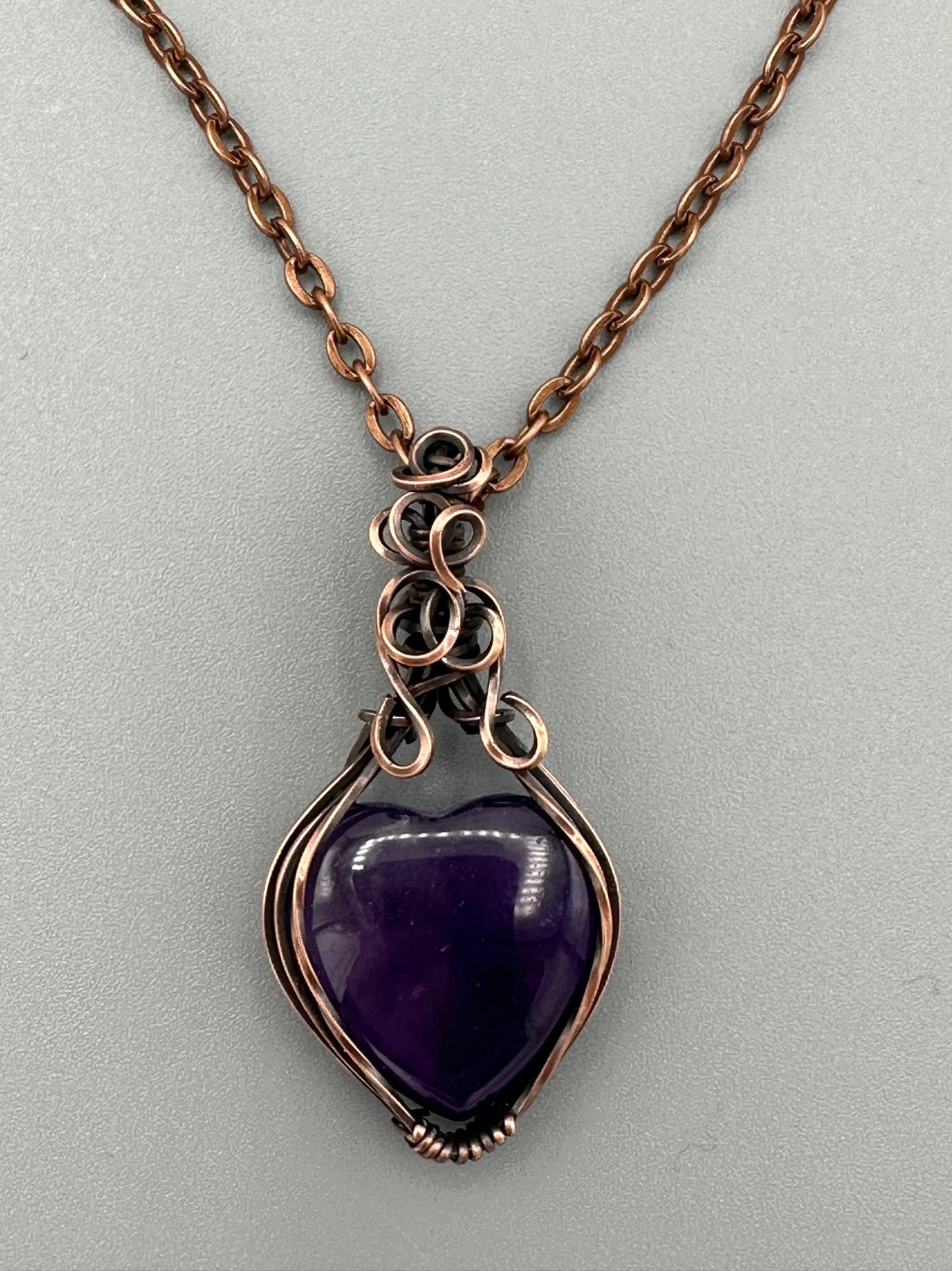 Handmade Wire Wrapped Amethyst Heart Pendant