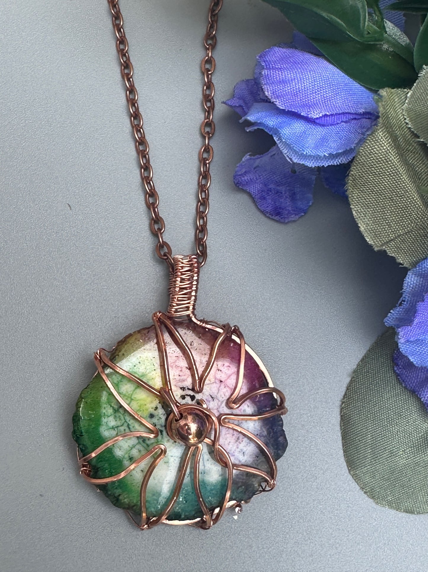 Rainbow Druzy Star Wire Wrapped Pendant