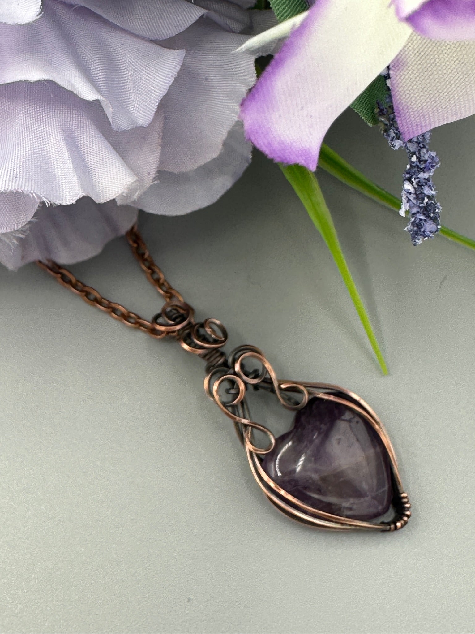 Amethyst Heart Handmade Wire Wrapped Pendant - Main Image