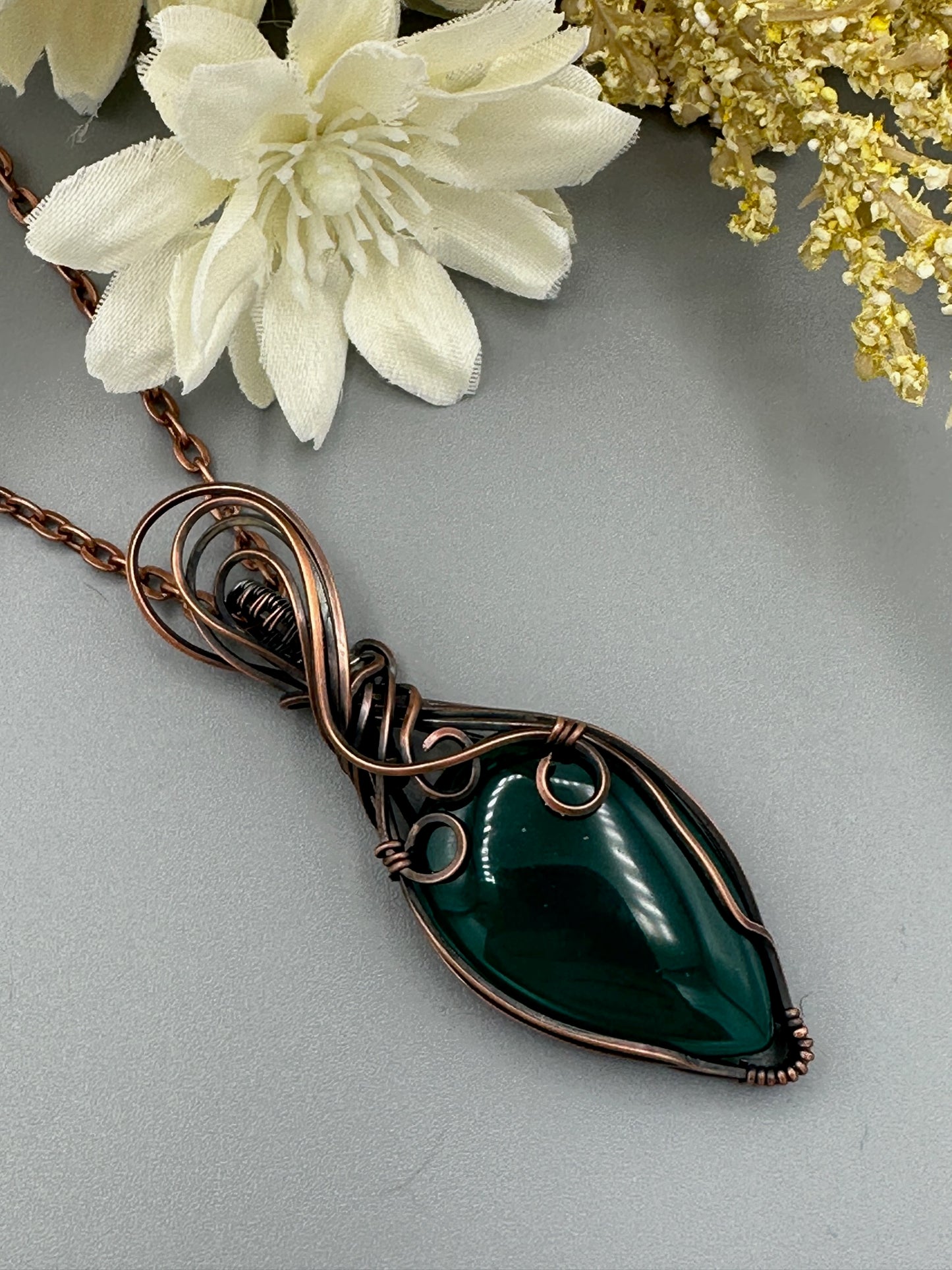 Green Onyx Teardrop Wire Wrapped Pendant
