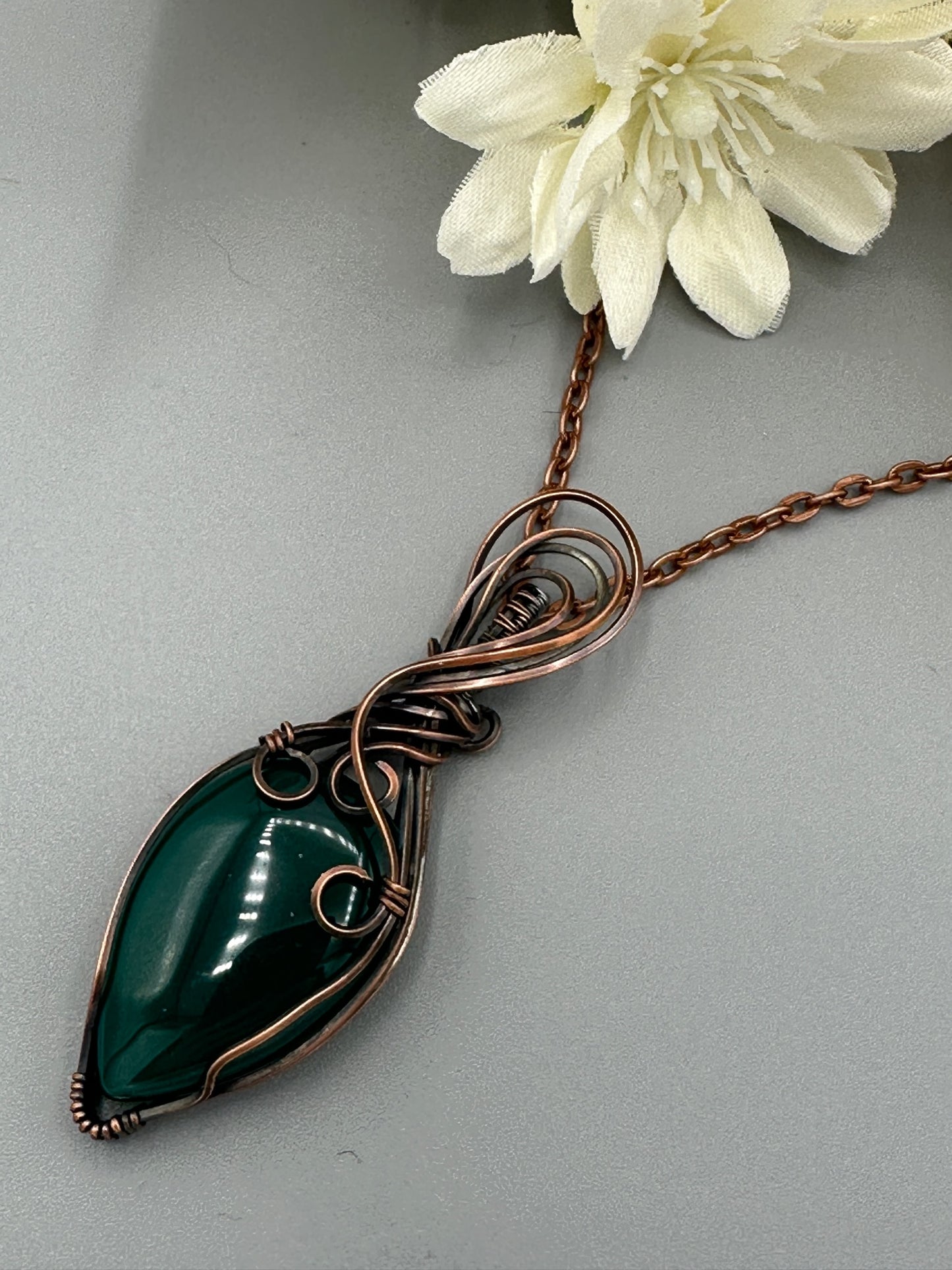 Green Onyx Teardrop Wire Wrapped Pendant