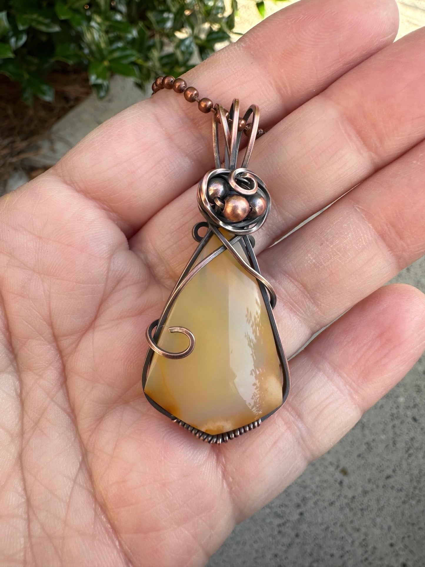 Amber Chalcedony Wire Wrapped Pendant