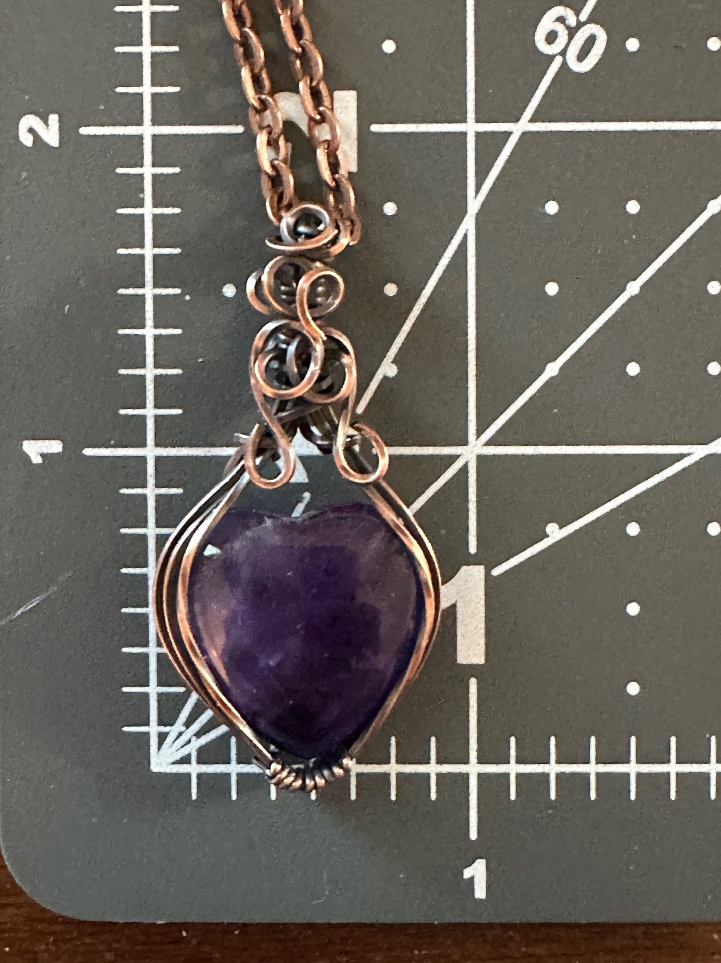 Handmade Wire Wrapped Amethyst Heart Pendant