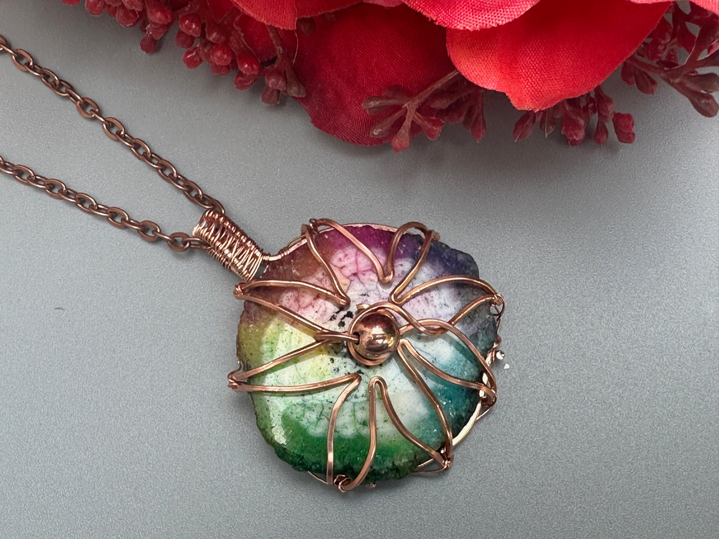 Rainbow Druzy Star Wire Wrapped Pendant