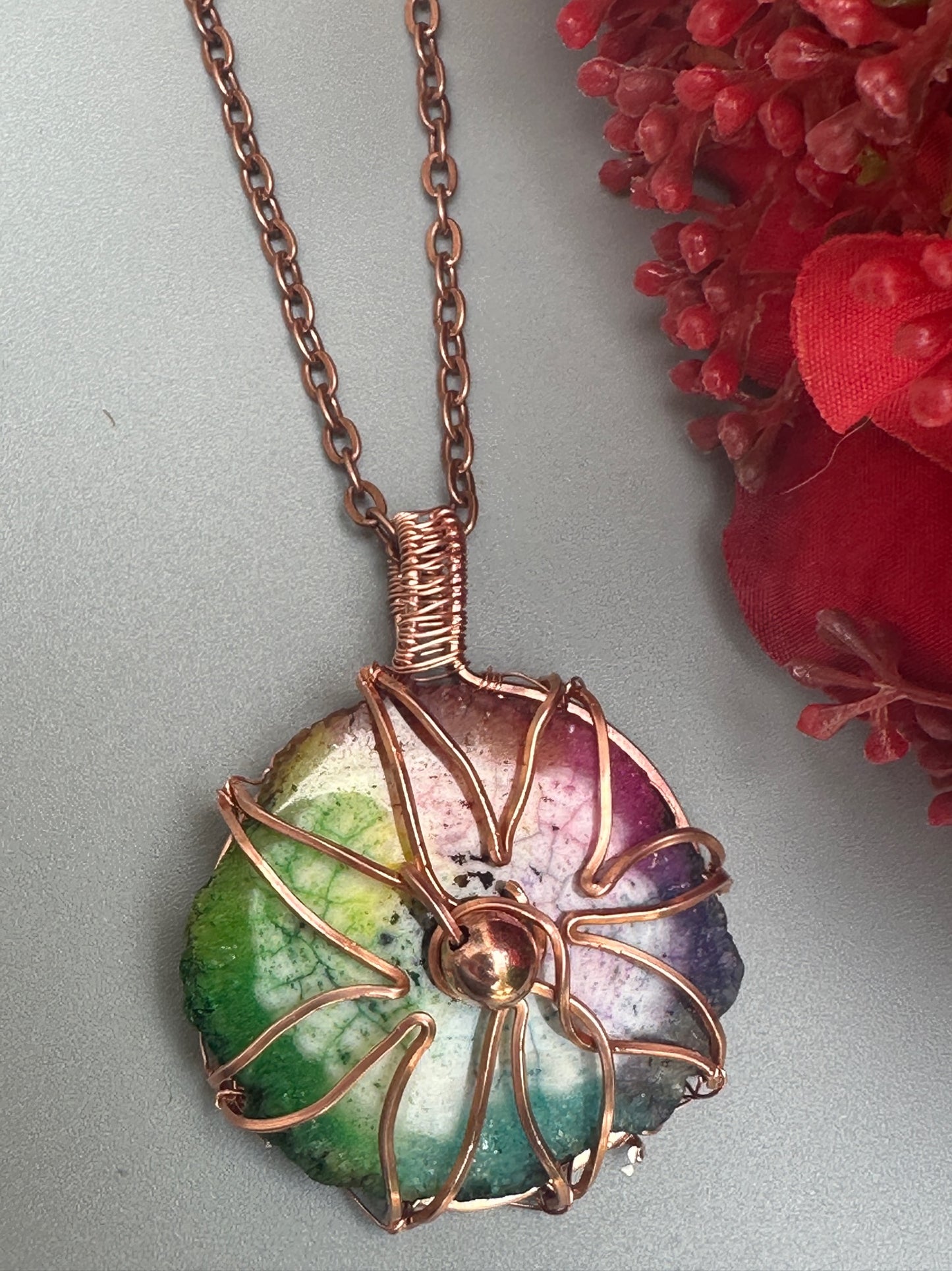 Rainbow Druzy Star Wire Wrapped Pendant