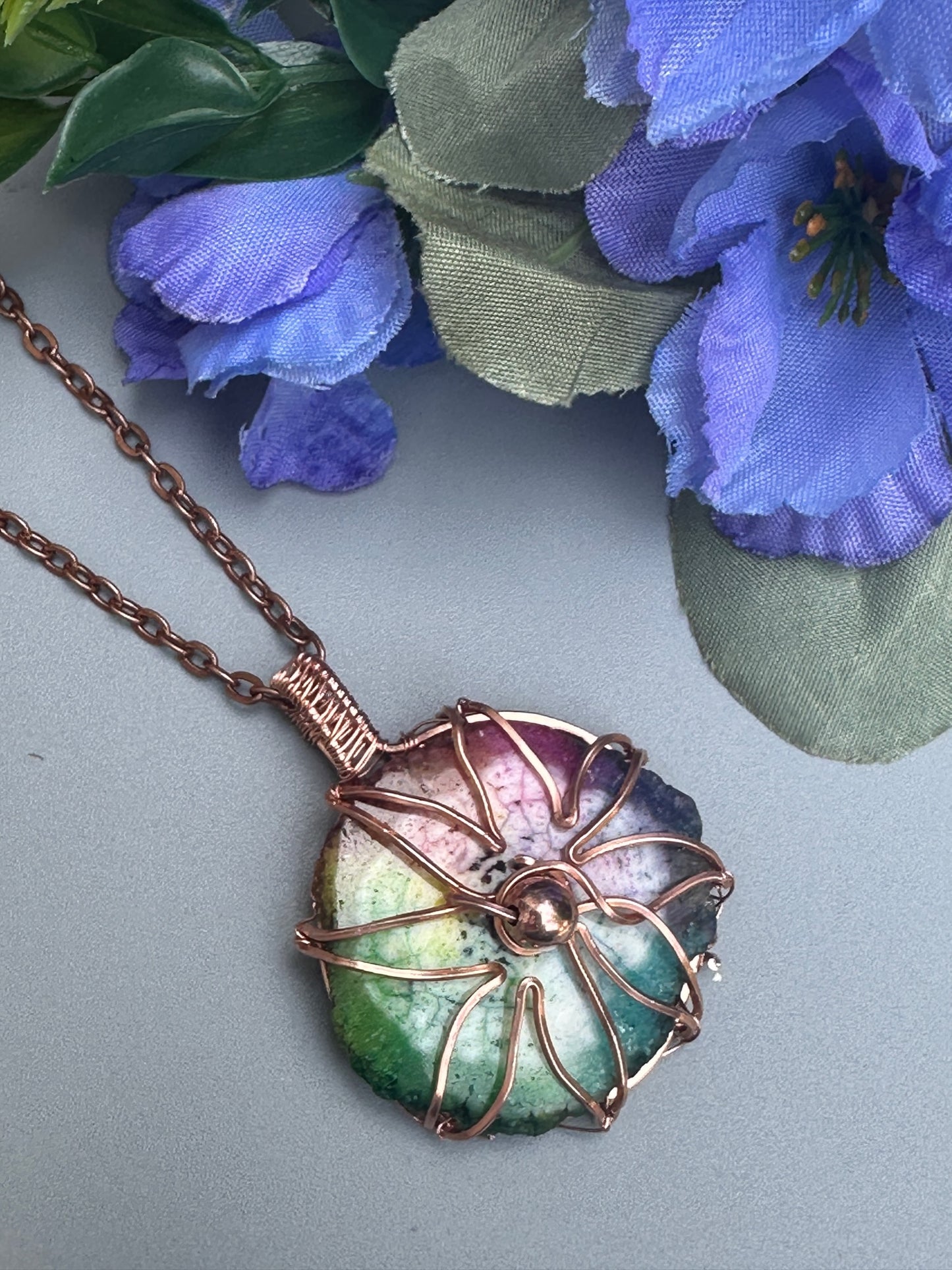 Rainbow Druzy Star Wire Wrapped Pendant