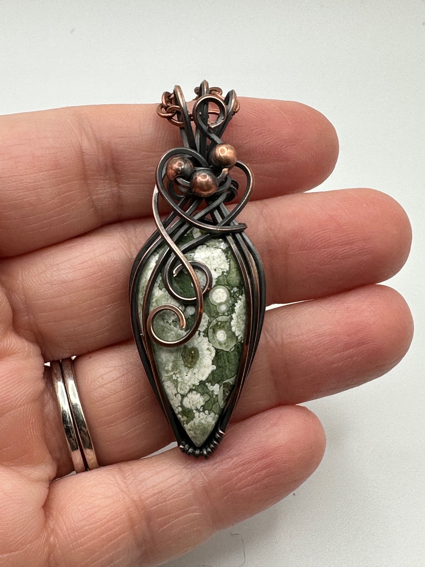 Green Agate Teardrop Wire Wrapped Pendant