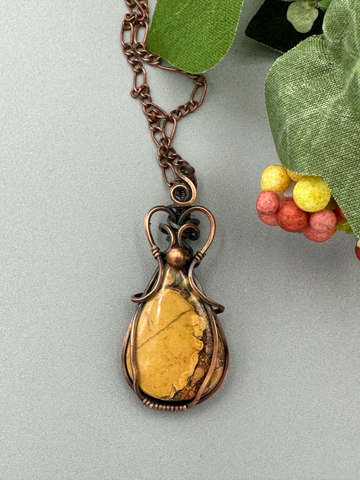Handmade Wire Wrapped Maligano Jasper Teardrop Pendant