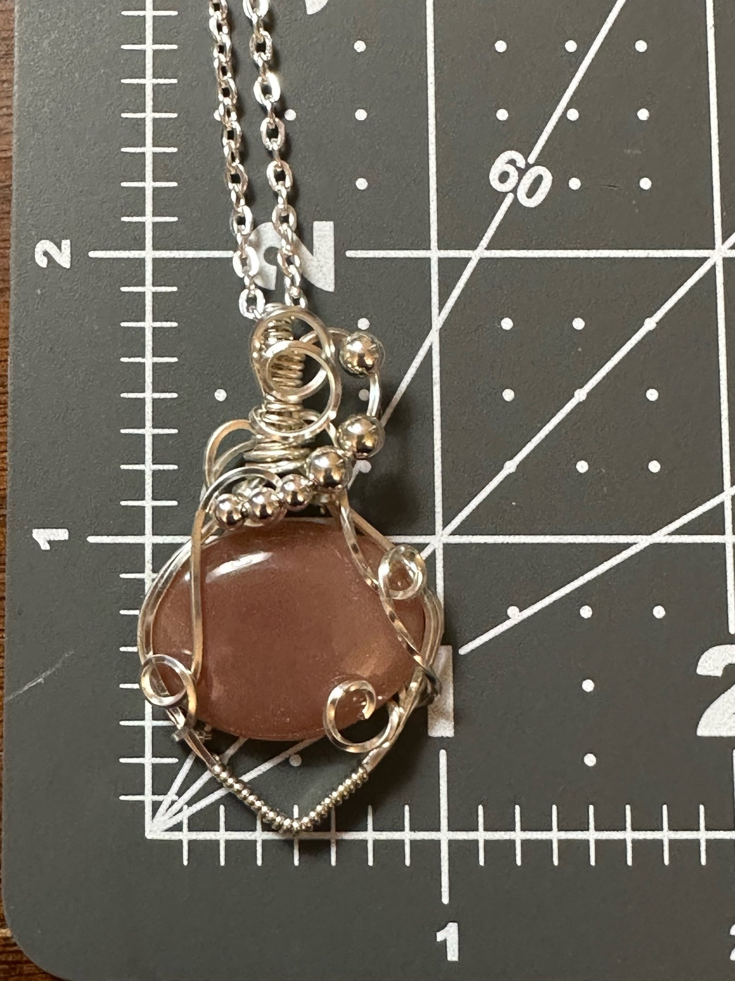 Oval Peach Moonstone Handmade Wire Wrapped Pendant