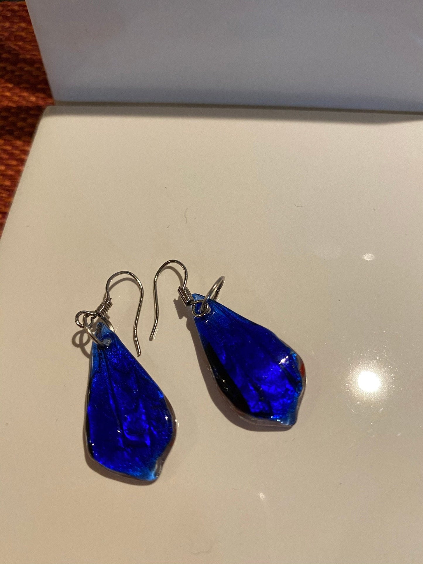 Red, Blue, And Silver Glass Dangle Earrings