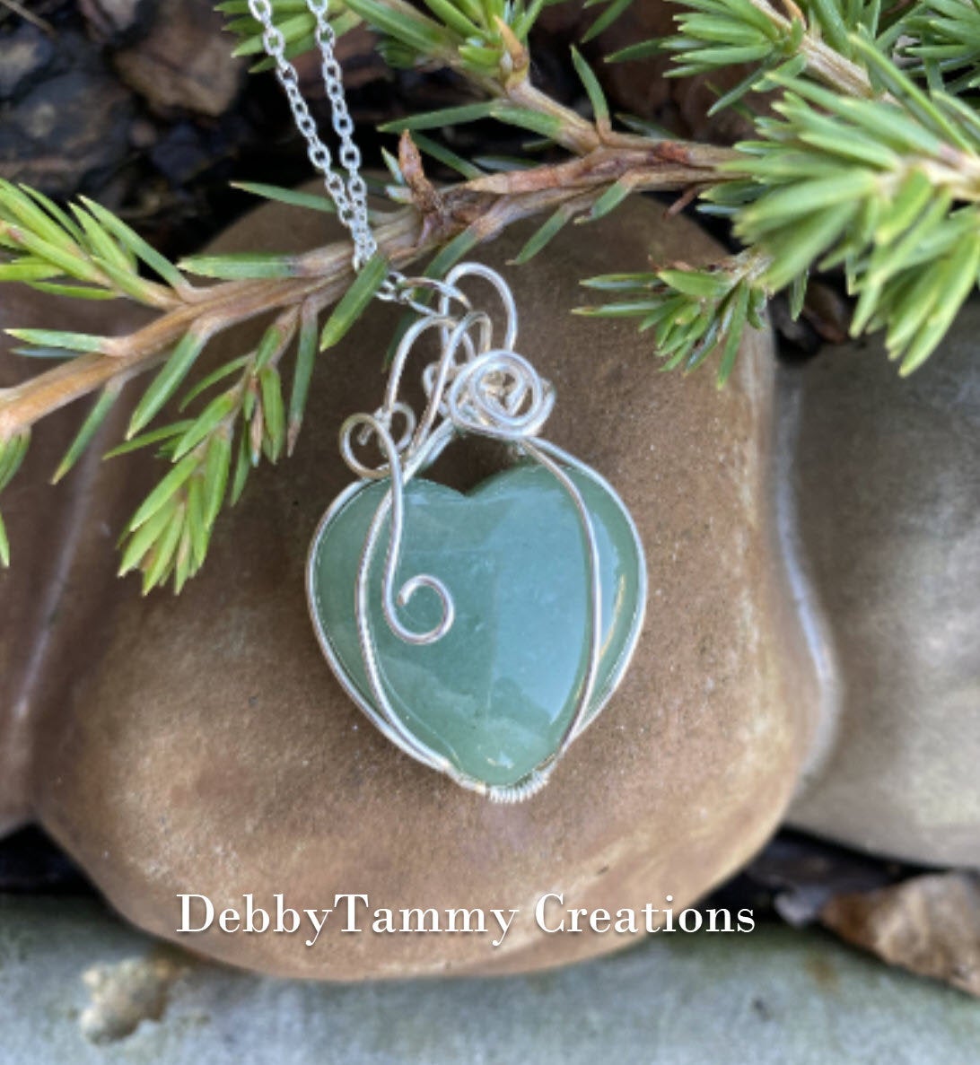 Wire Wrapped Natural Green Aventurine Gemstone Heart Pendant