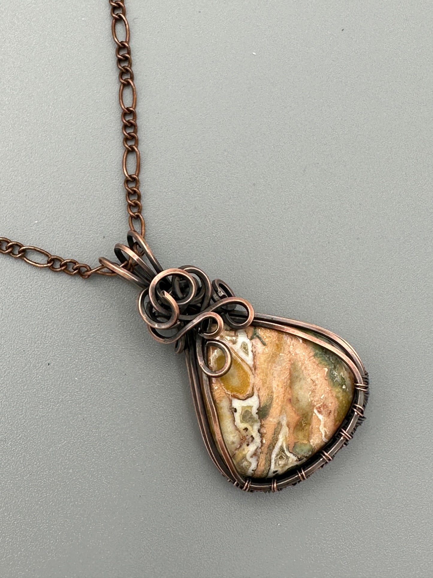 Rosita Jasper Pear Shaped Wire Wrapped Handmade Pendant