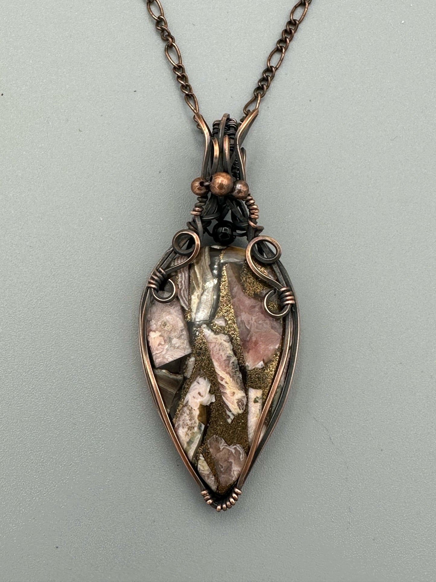 Mosaic Teardrop Handmade Wire Wrapped Pendant
