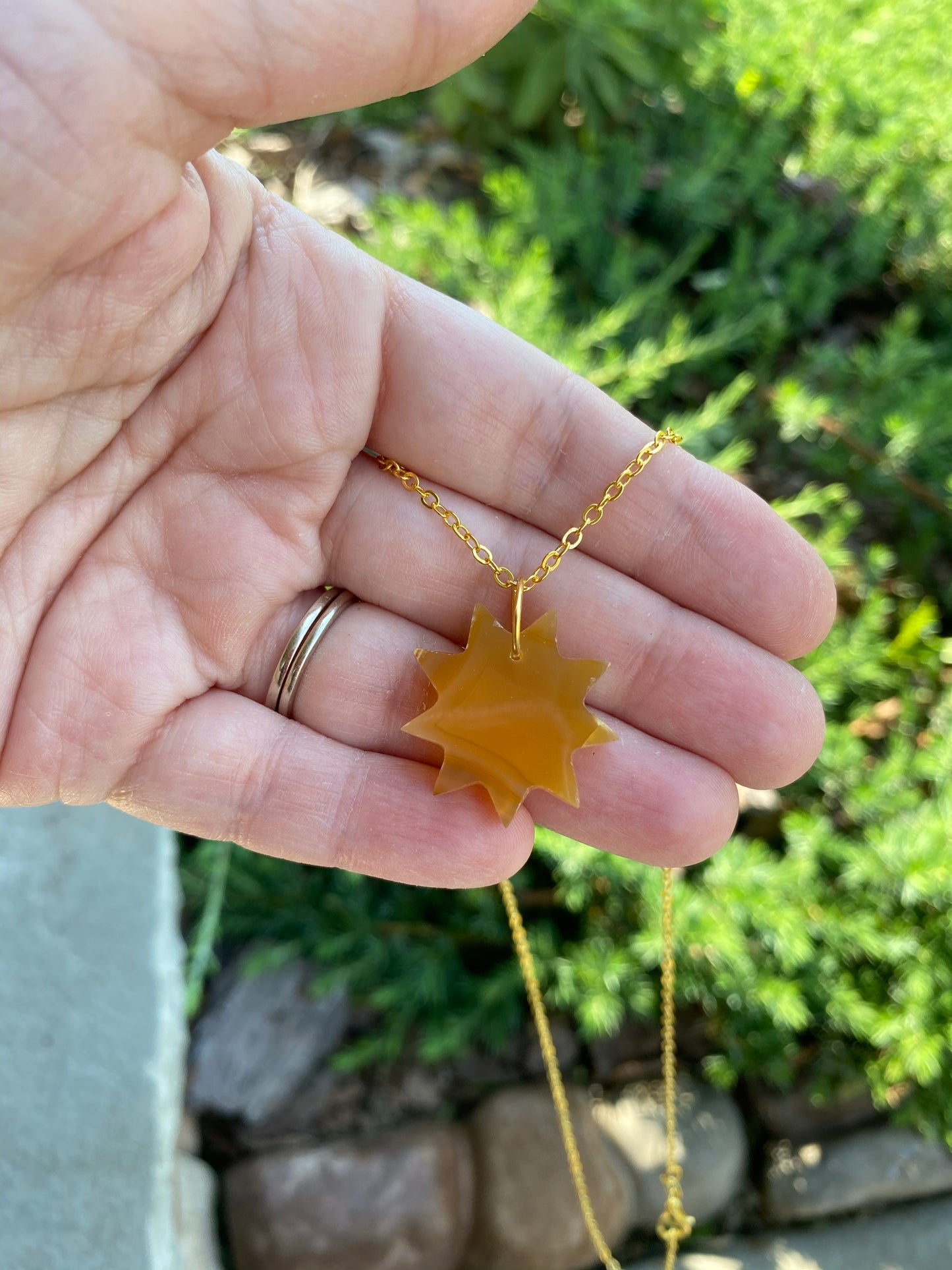 Nine Pointed Star Carnelian Crystal Necklace