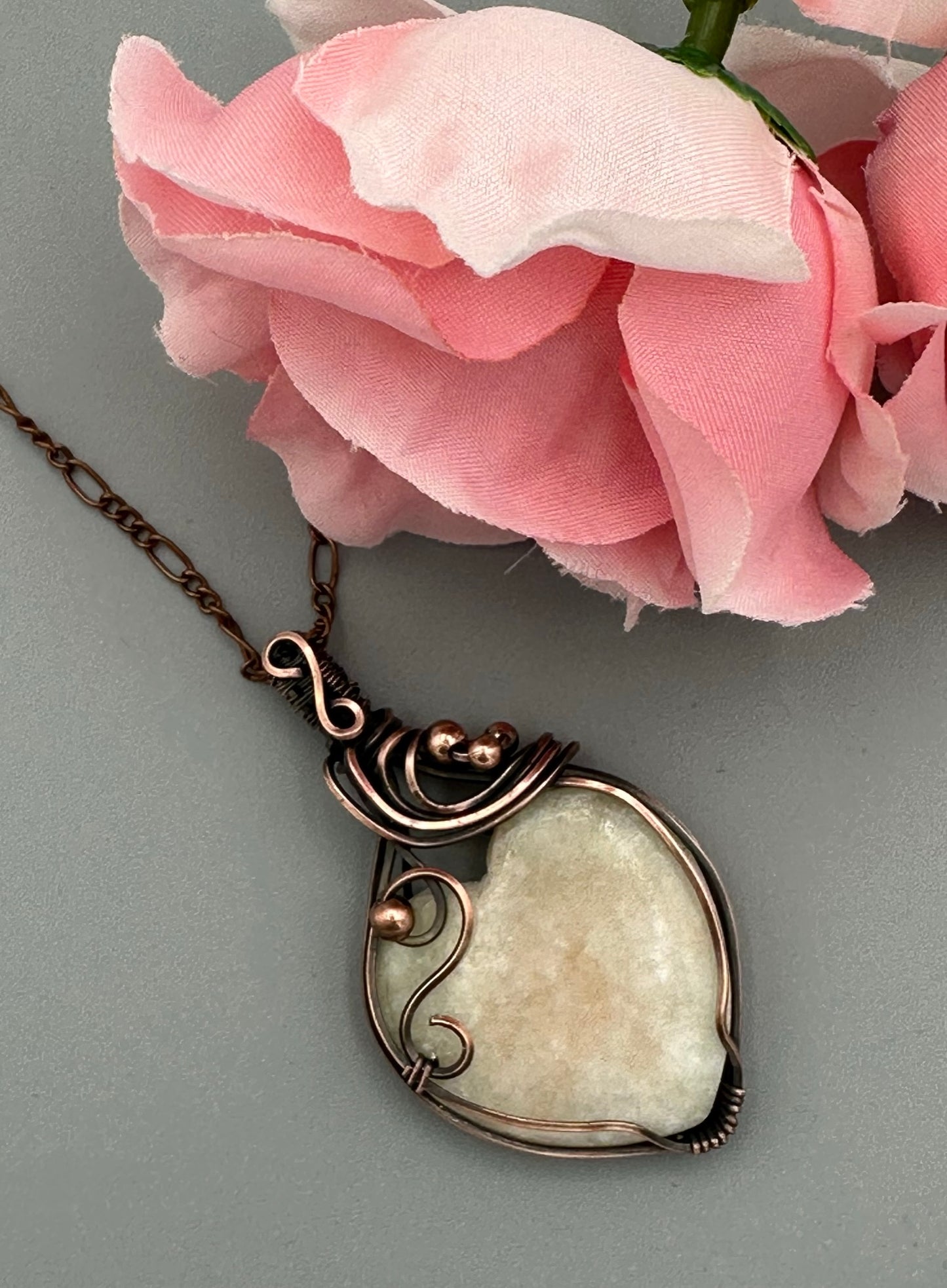 Natural Indian Serpentine Heart Shaped Wire Wrapped Pendant